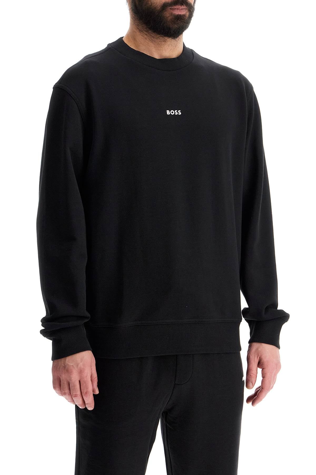 Boss men's black cotton sweatshirt with long sleeves and round neck image 1