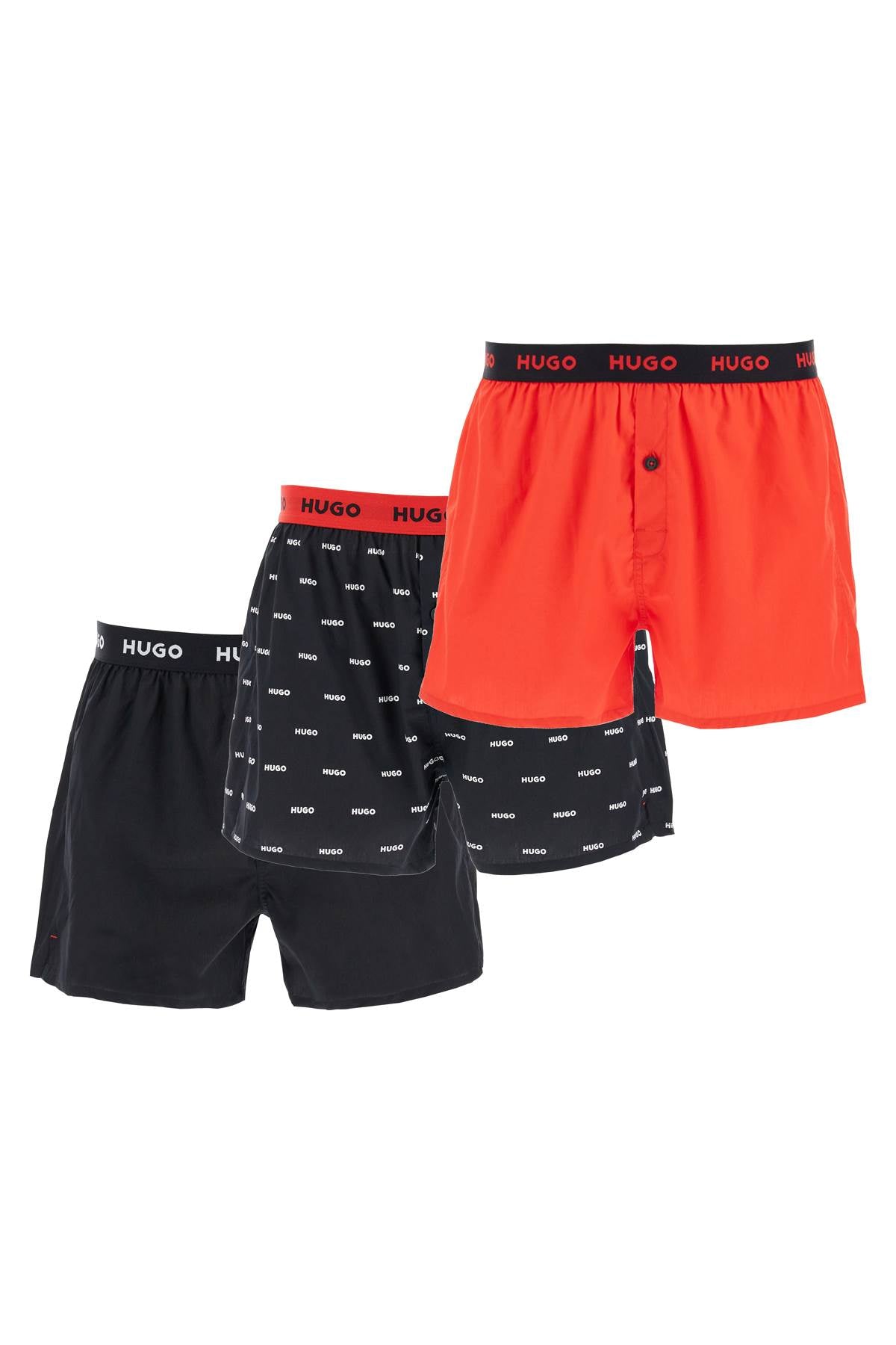 Hugo set di 3 boxer in cotone loose con bottoni rosso e nero image 0