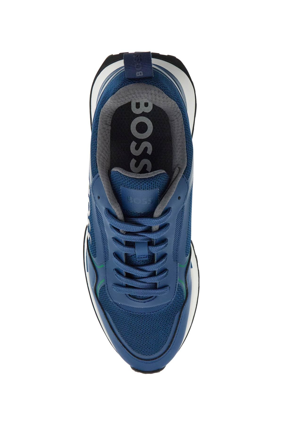 Boss breathable blue sneakers with green details and white sole image 1