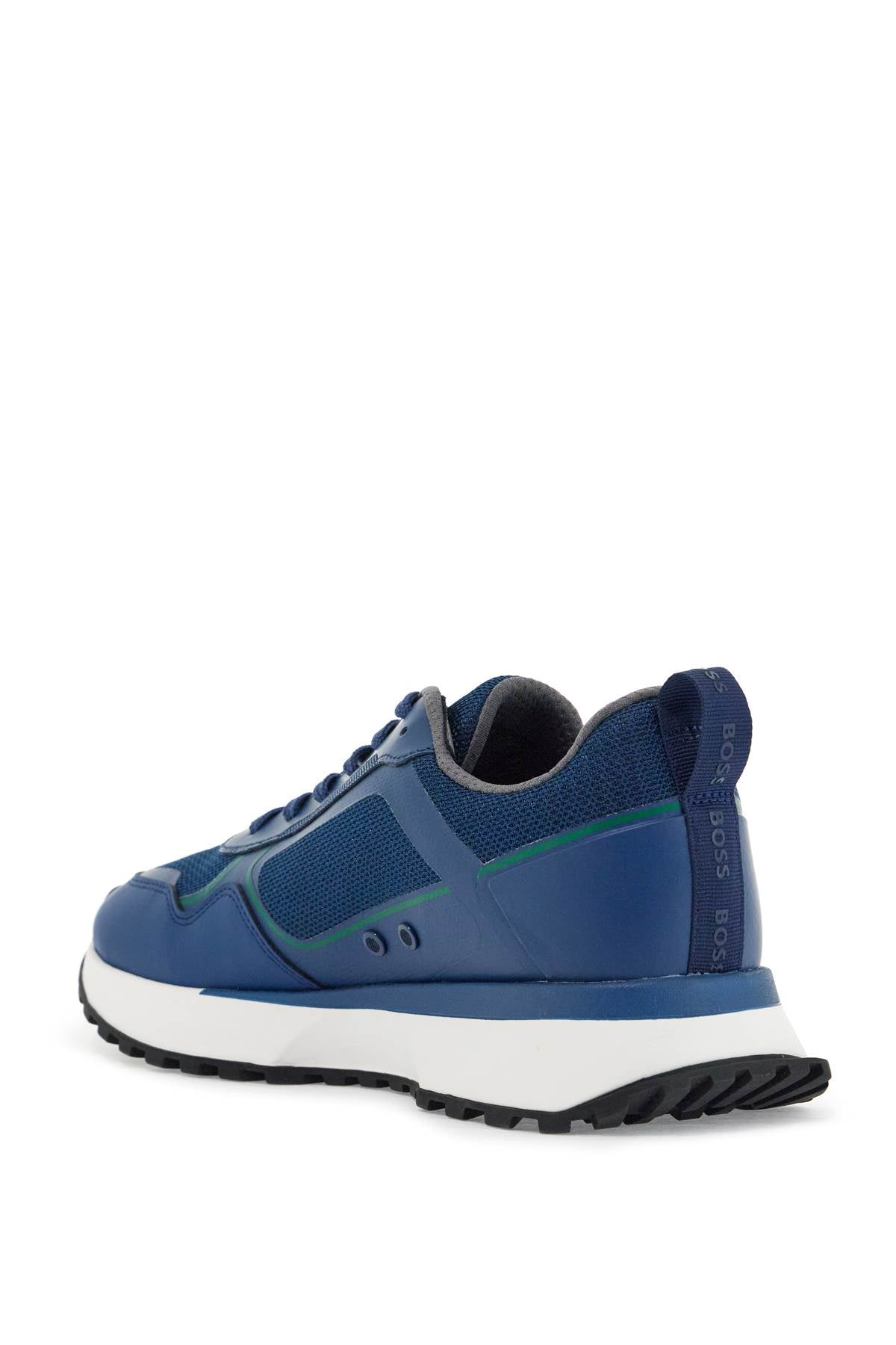 Boss breathable blue sneakers with green details and white sole image 2