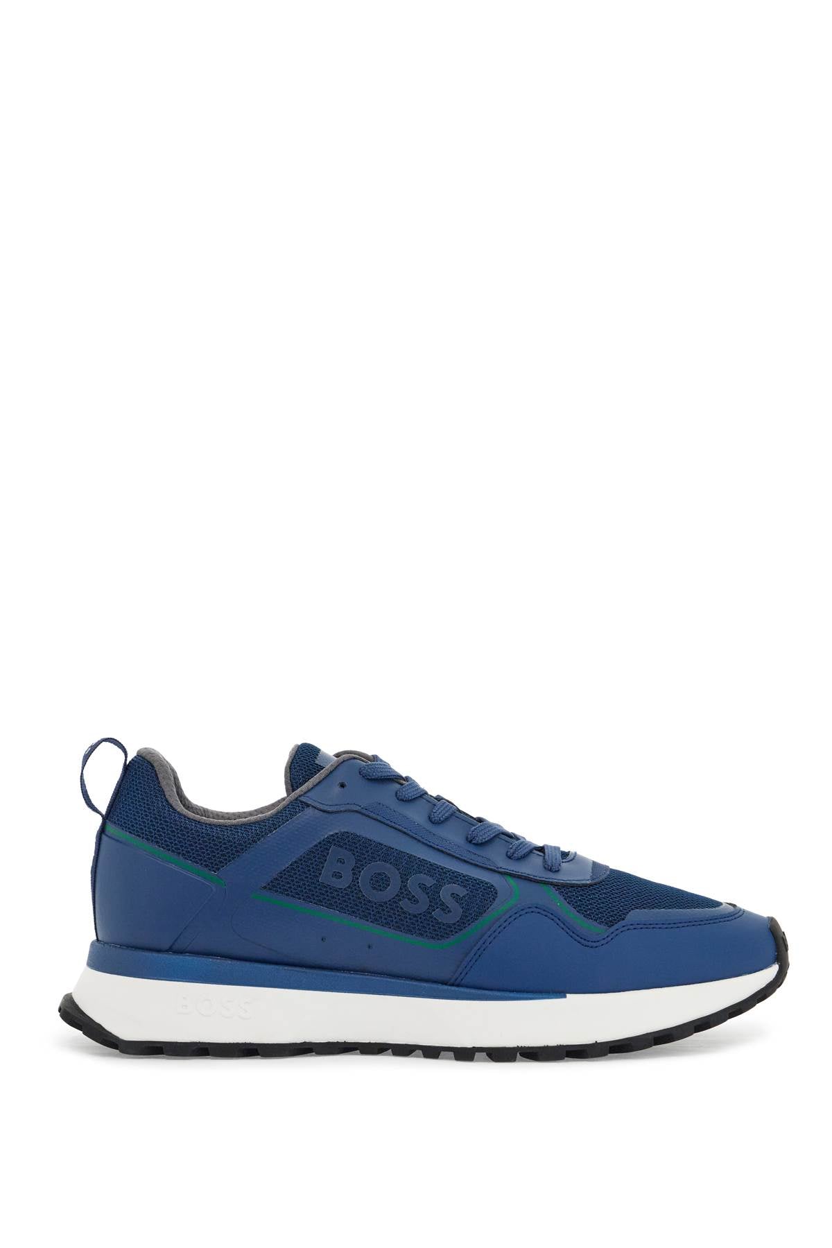 Boss breathable blue sneakers with green details and white sole image 0