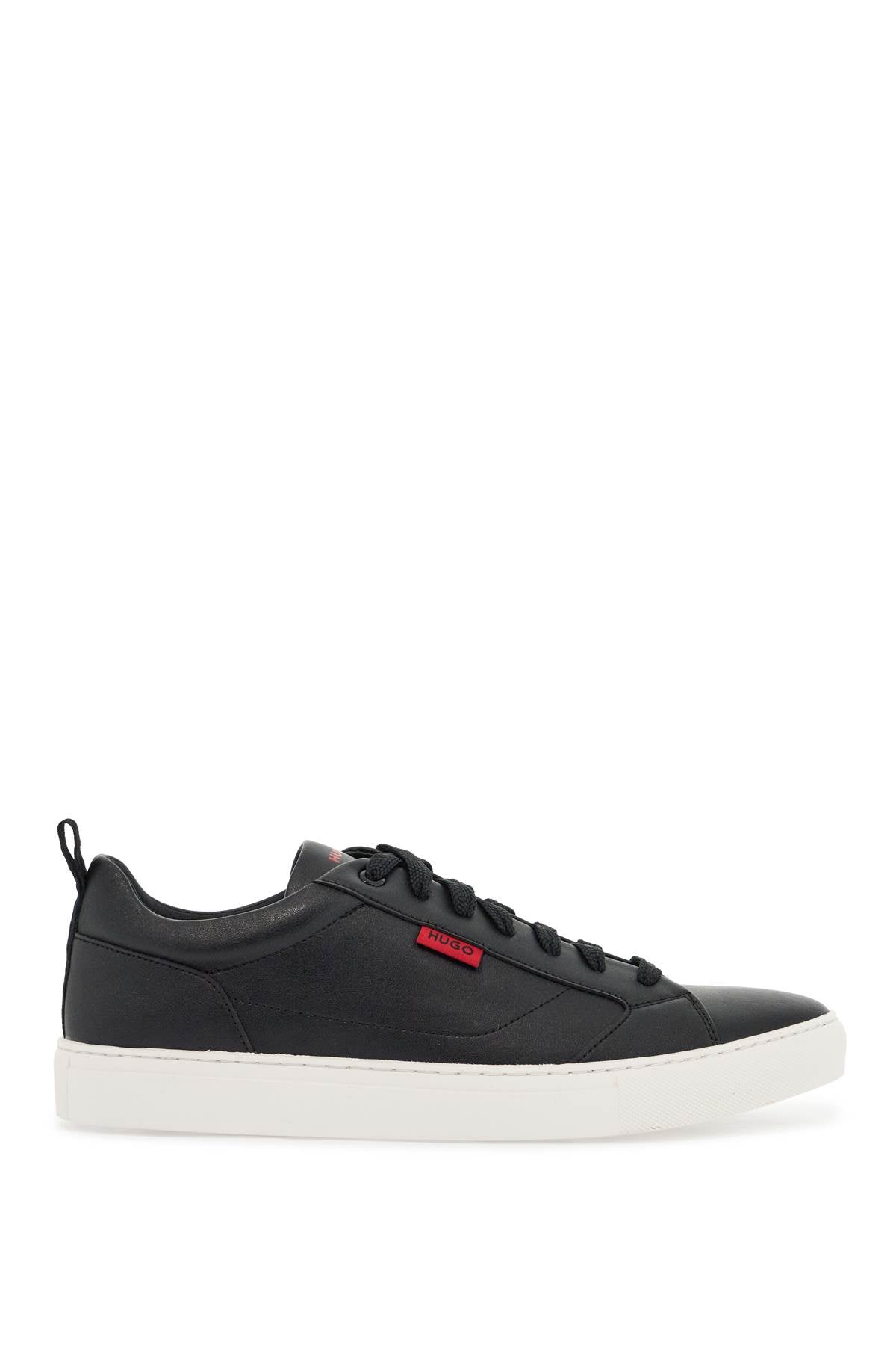 Hugo men's minimalist black sneakers with rubber sole and red logo image 0