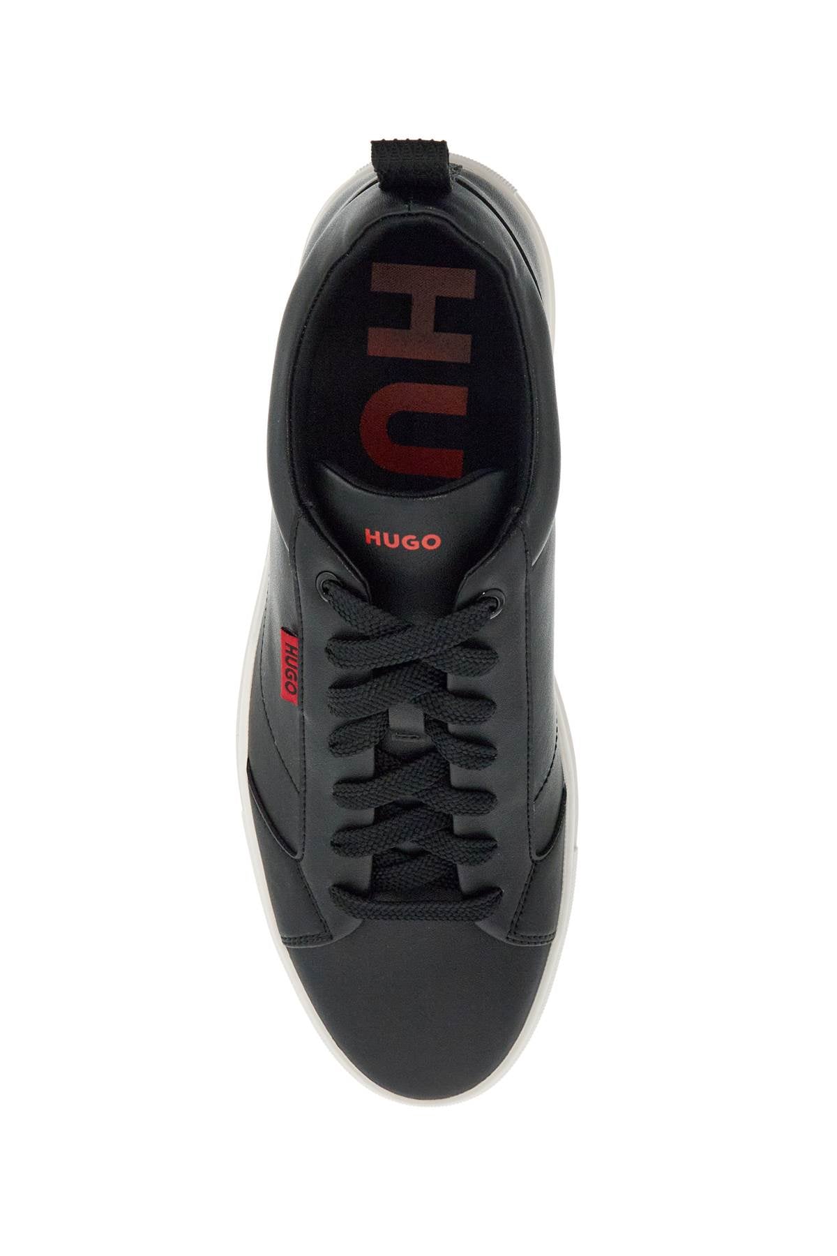 Hugo men's minimalist black sneakers with rubber sole and red logo image 1