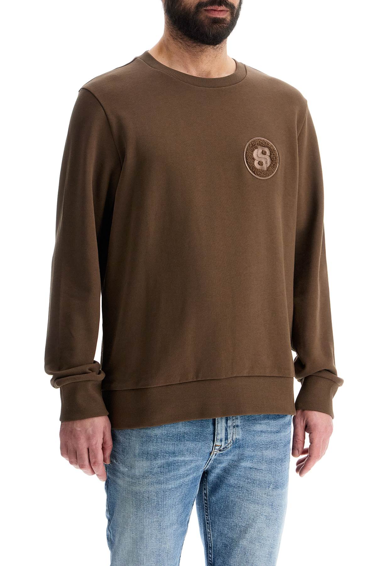 Boss men's long sleeve crew neck cotton sweatshirt in green image 1