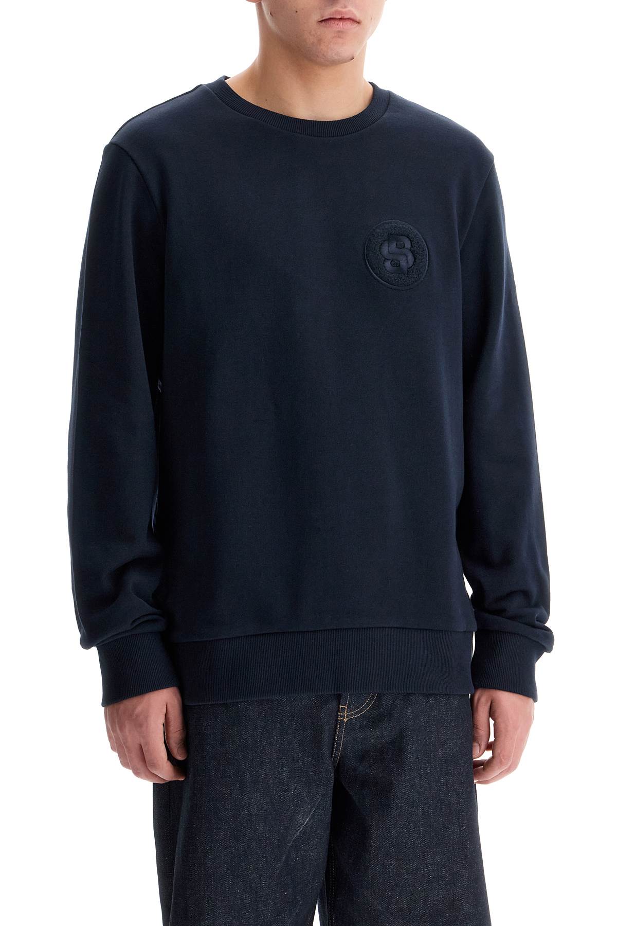 BOSS Brushed Cotton Crewneck Sweatshirt with Double Monogram image 1