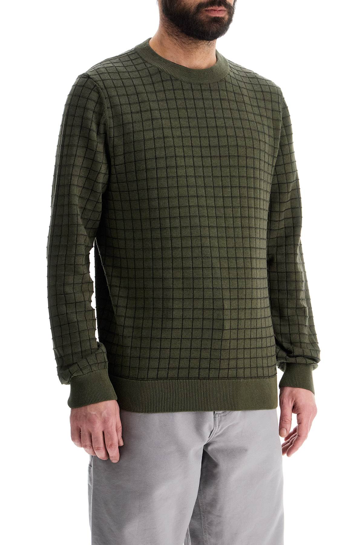 Hugo dark green checkered cotton sweater with long sleeves image 1