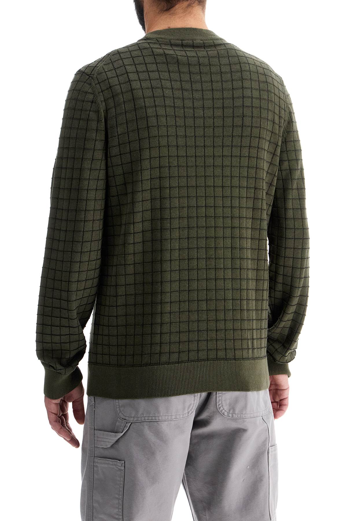 Hugo dark green checkered cotton sweater with long sleeves image 2