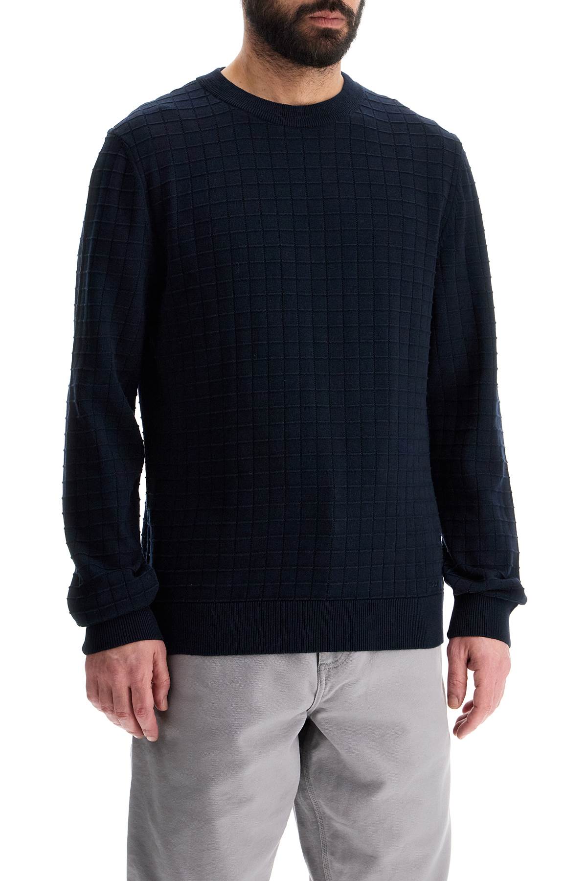 Hugo navy blue cotton sweater with round neck regular fit image 1