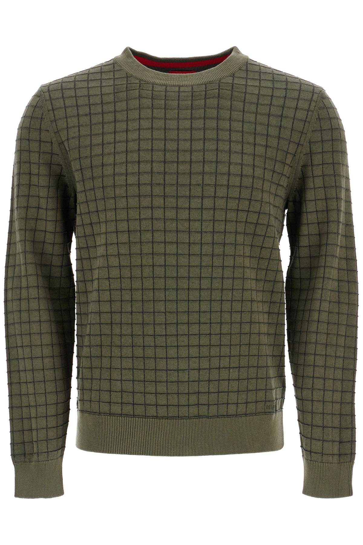 Hugo dark green checkered cotton sweater with long sleeves image 0