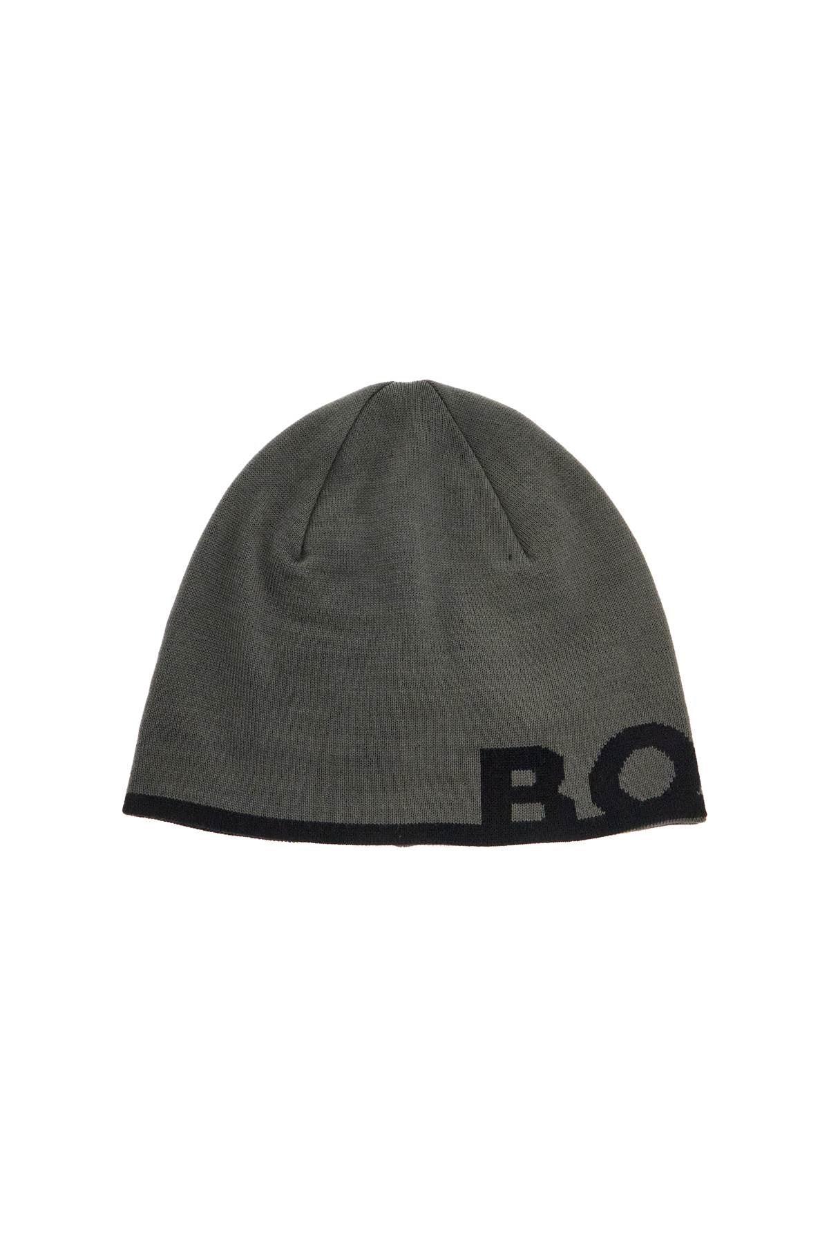 Boss elegant dark gray wool and acrylic beanie with contrasting logo image 0