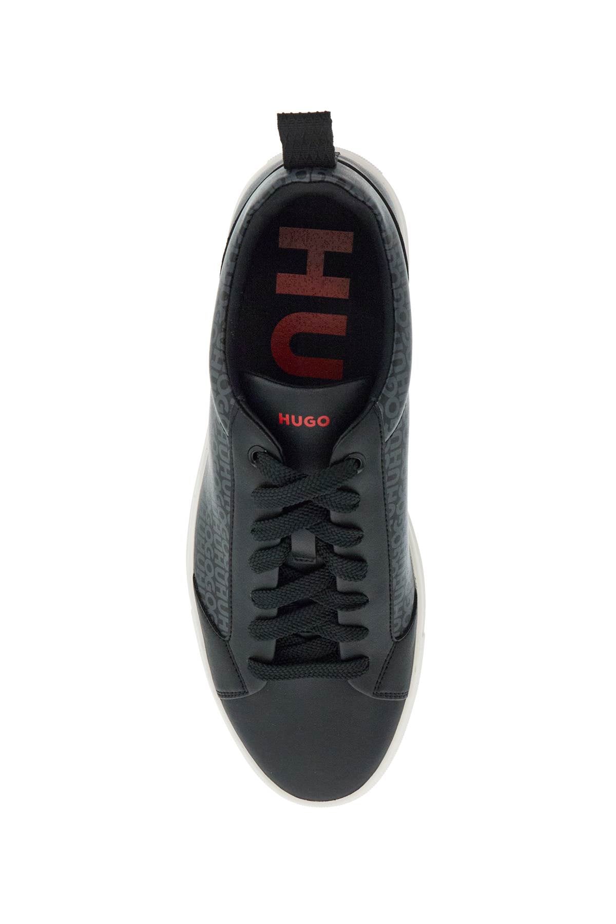 Hugo men's black leather sneakers with gray logo and white sole - contemporary style image 1