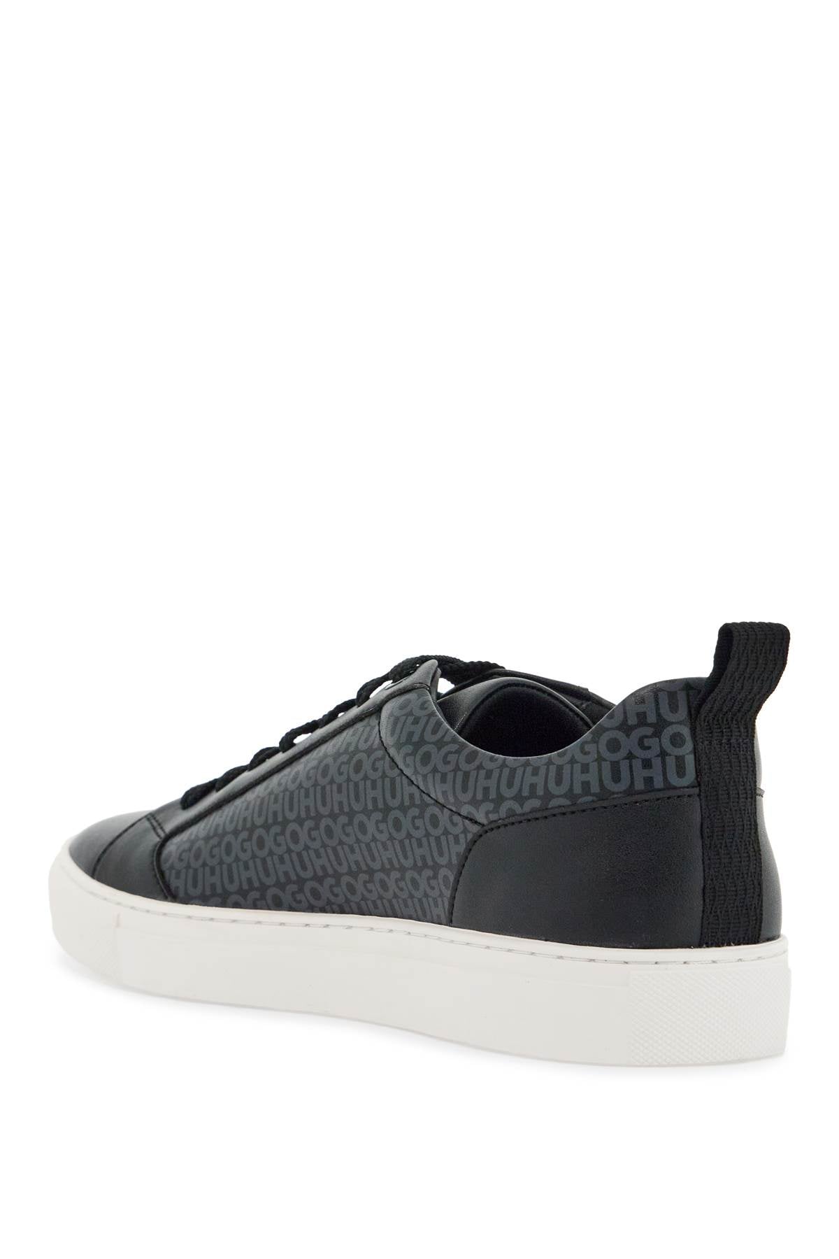 Hugo men's black leather sneakers with gray logo and white sole - contemporary style image 2