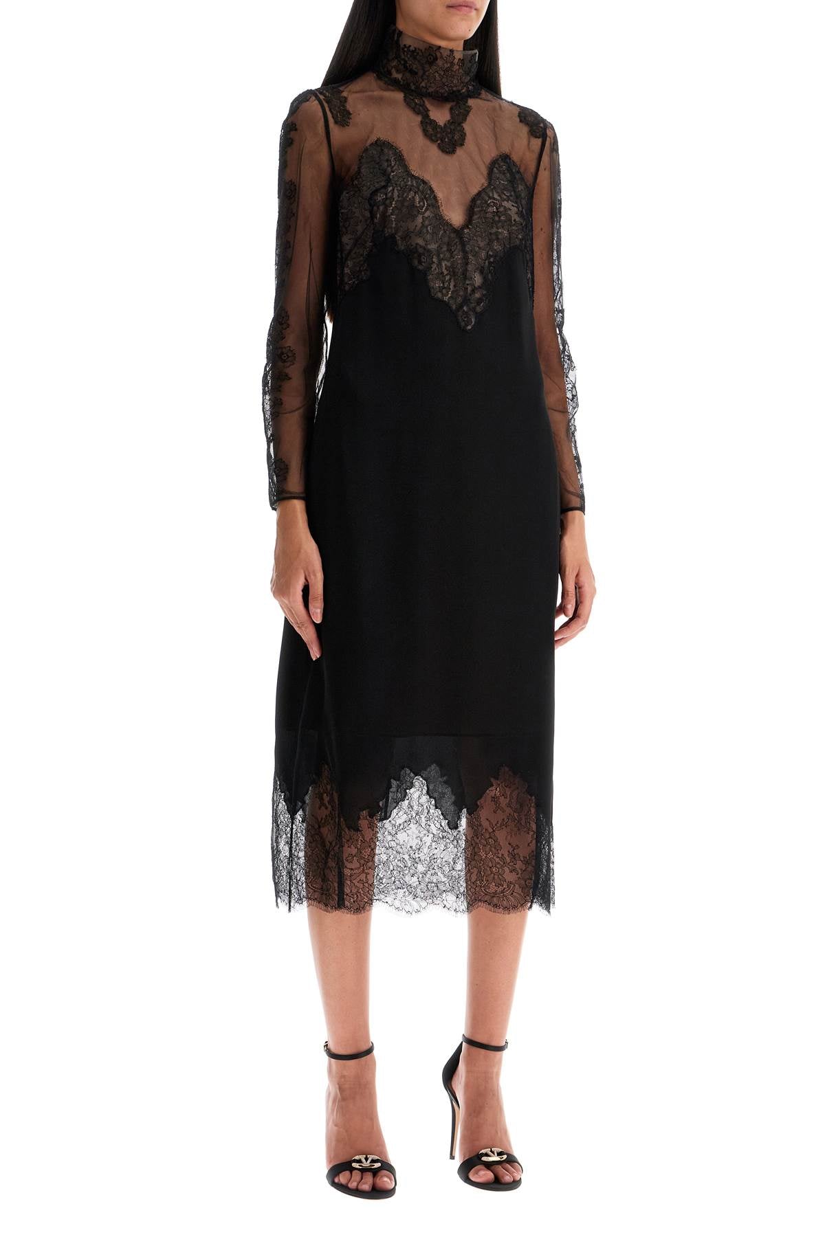 Valentino Garavani Silk and Chantilly Lace Midi Dress image 1