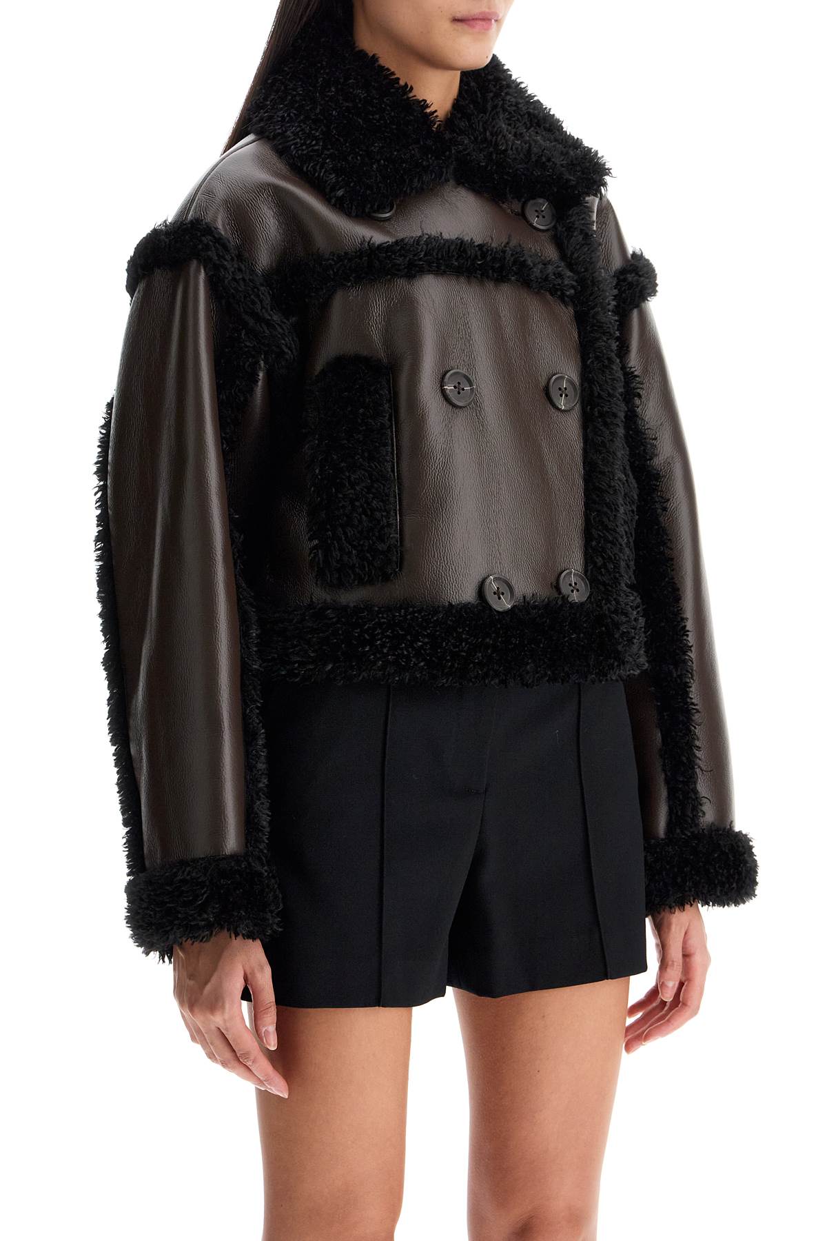 Stand Studio Kristy Cropped Faux Leather Jacket with Shearling image 1