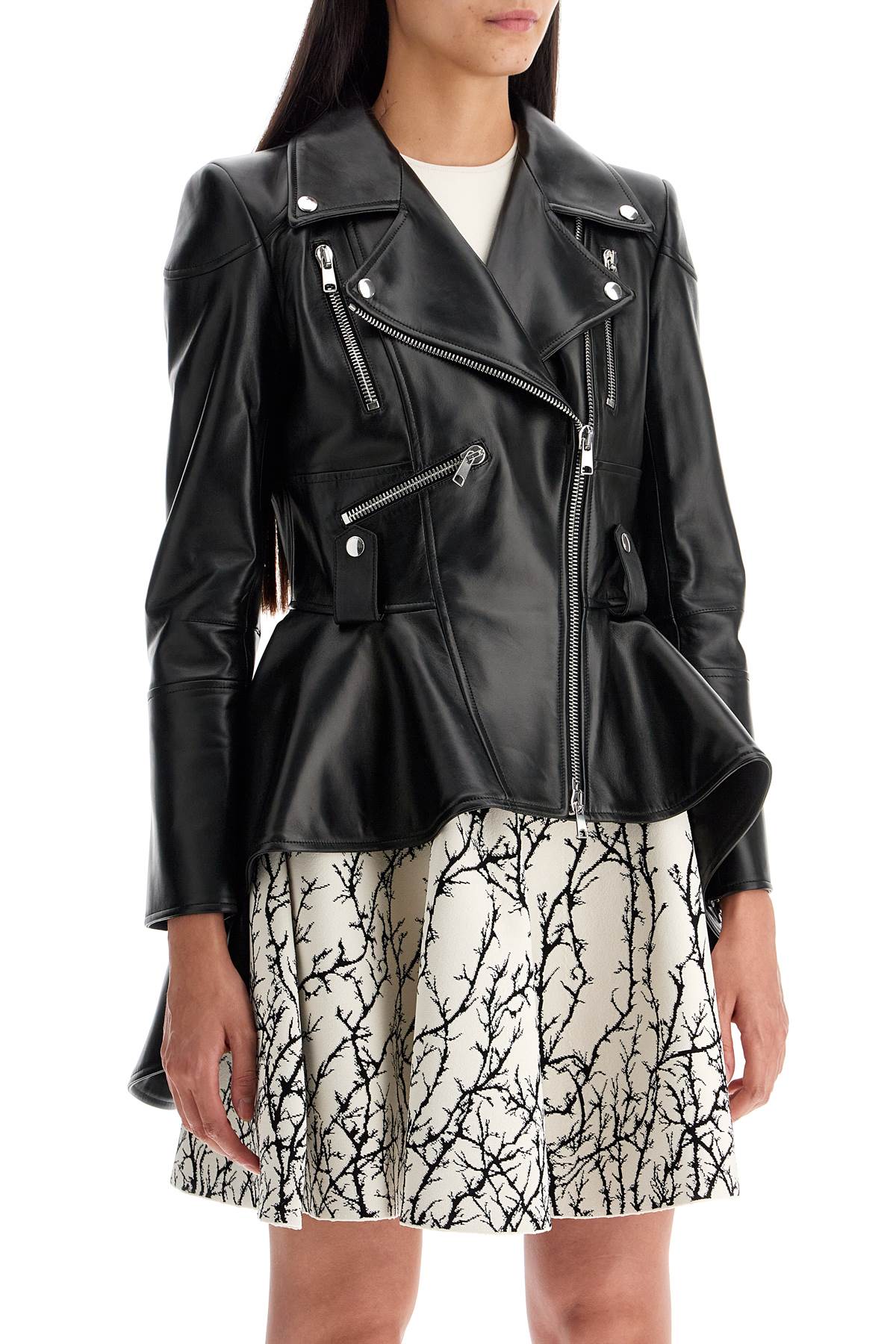 Alexander McQueen Asymmetric Peplum Leather Biker Jacket image 1