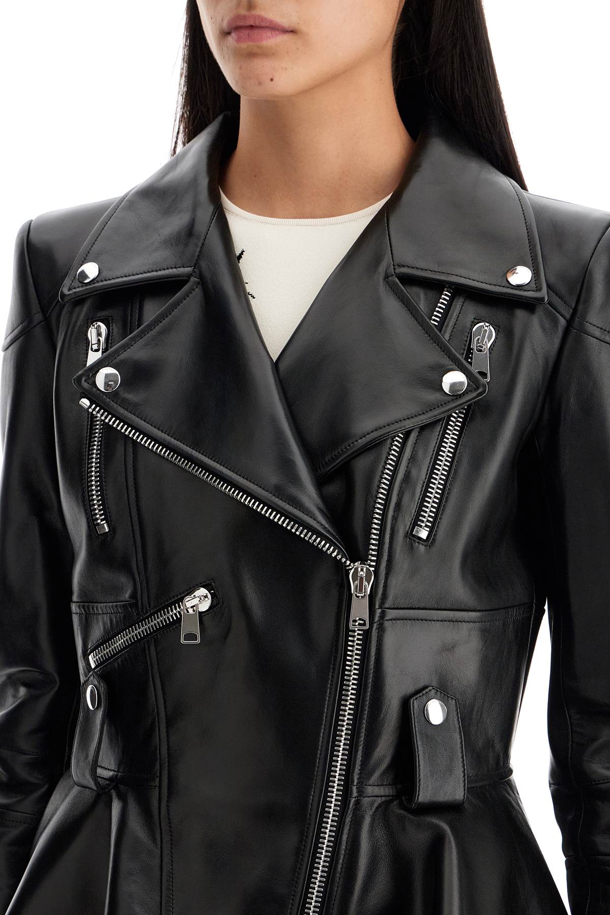 Alexander McQueen Asymmetric Peplum Leather Biker Jacket image 3