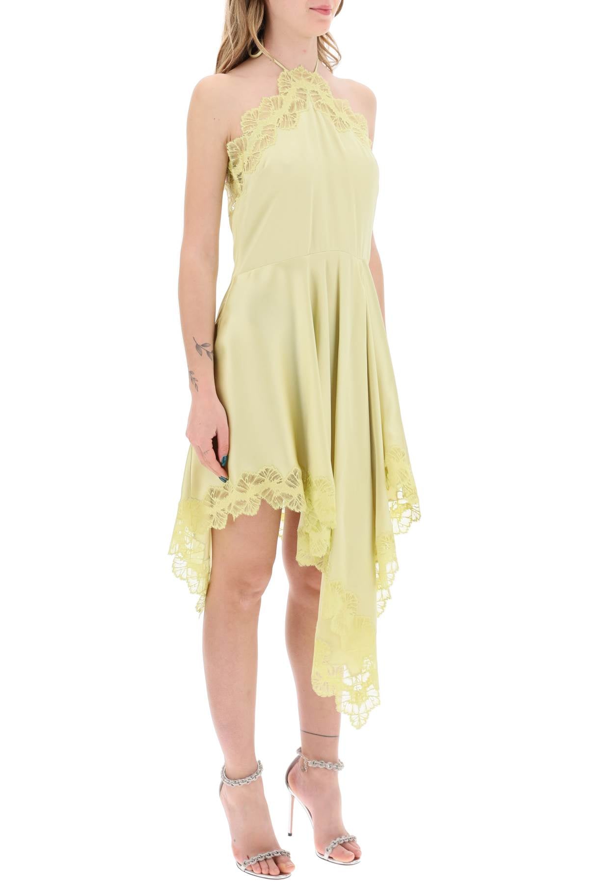 Stella McCartney Asymmetrical Satin Dress with Lace Detail image 1