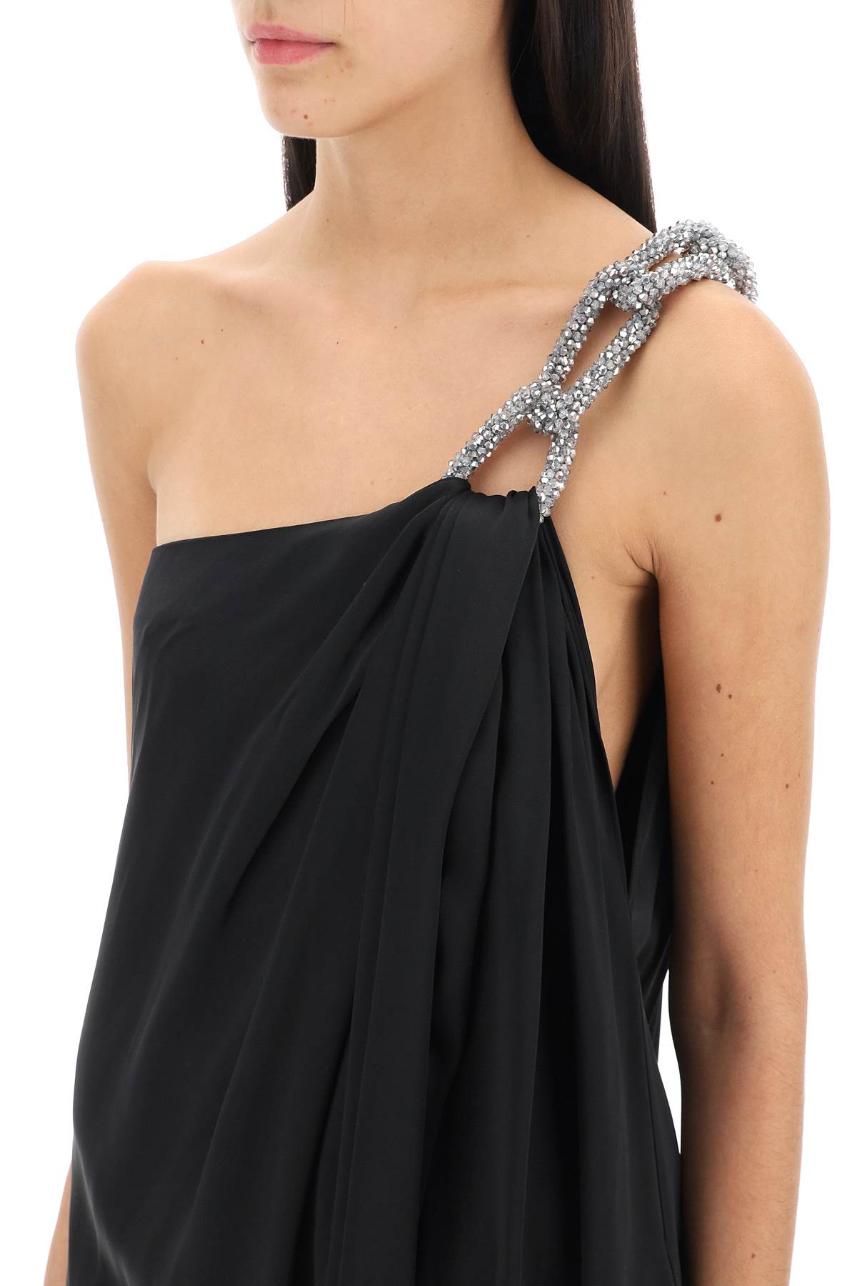 Stella McCartney Falabella Chain One-Shoulder Satin Dress image 3