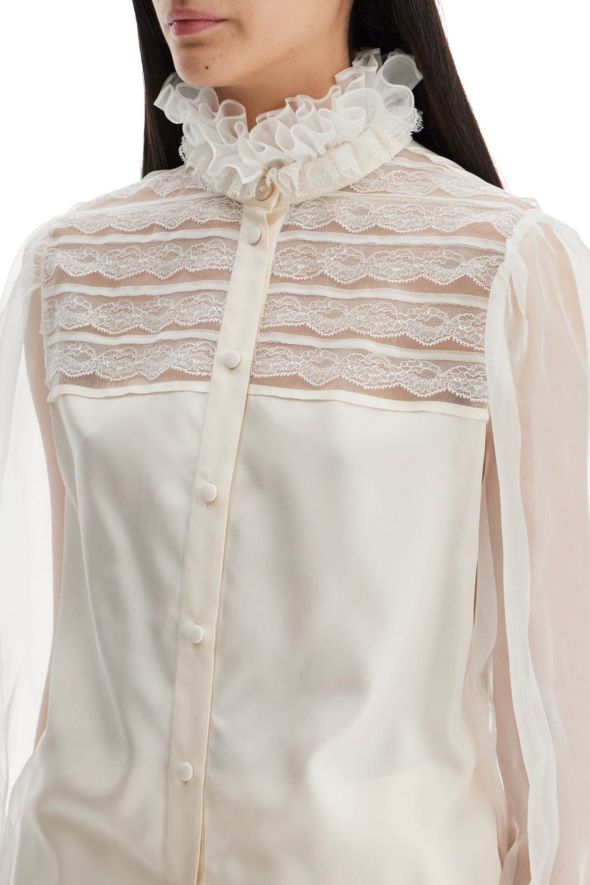 Valentino Garavani Silk Blouse with Ruffles and Organza Puff Sleeves image 3