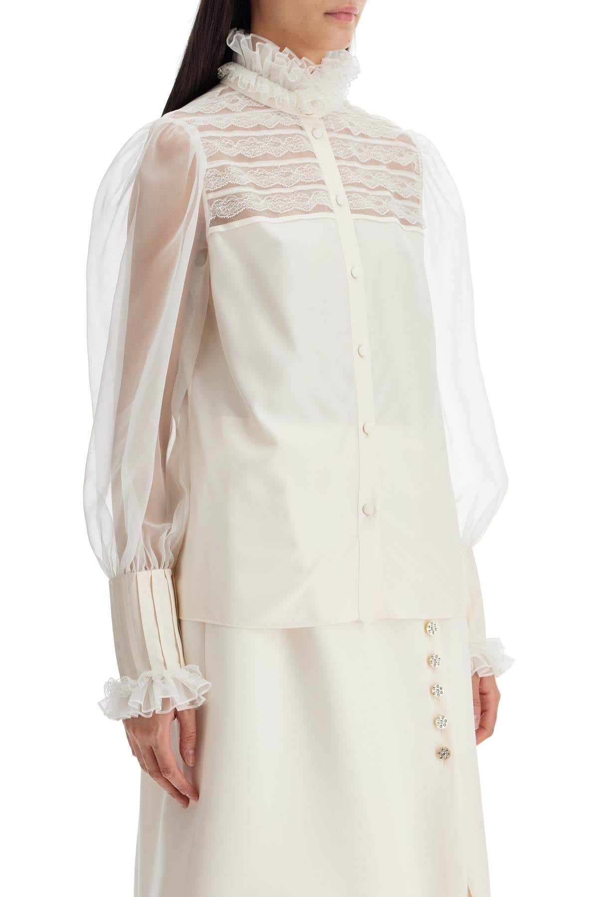 Valentino Garavani Silk Blouse with Ruffles and Organza Puff Sleeves image 1