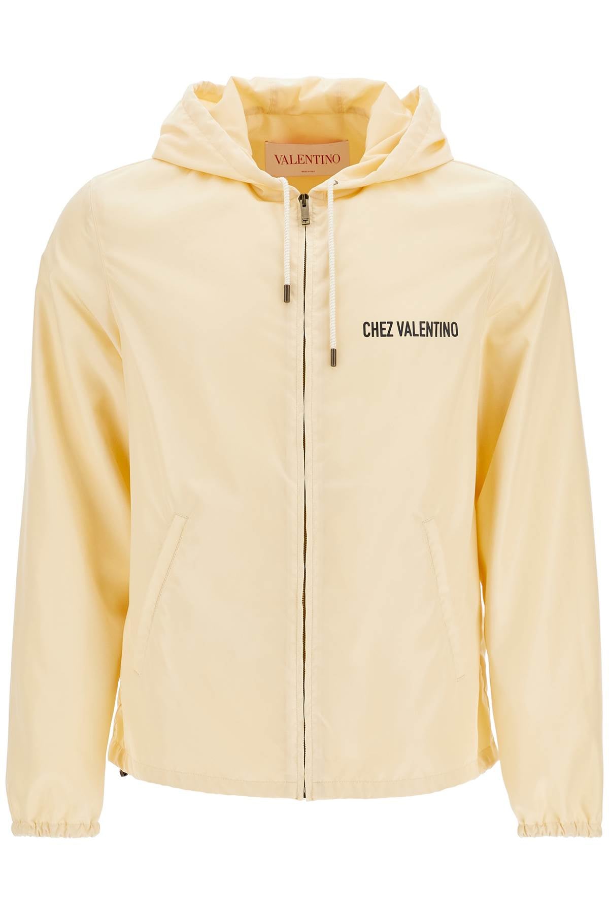 Valentino Garavani beige hooded windbreaker in logoed polyamide image 0