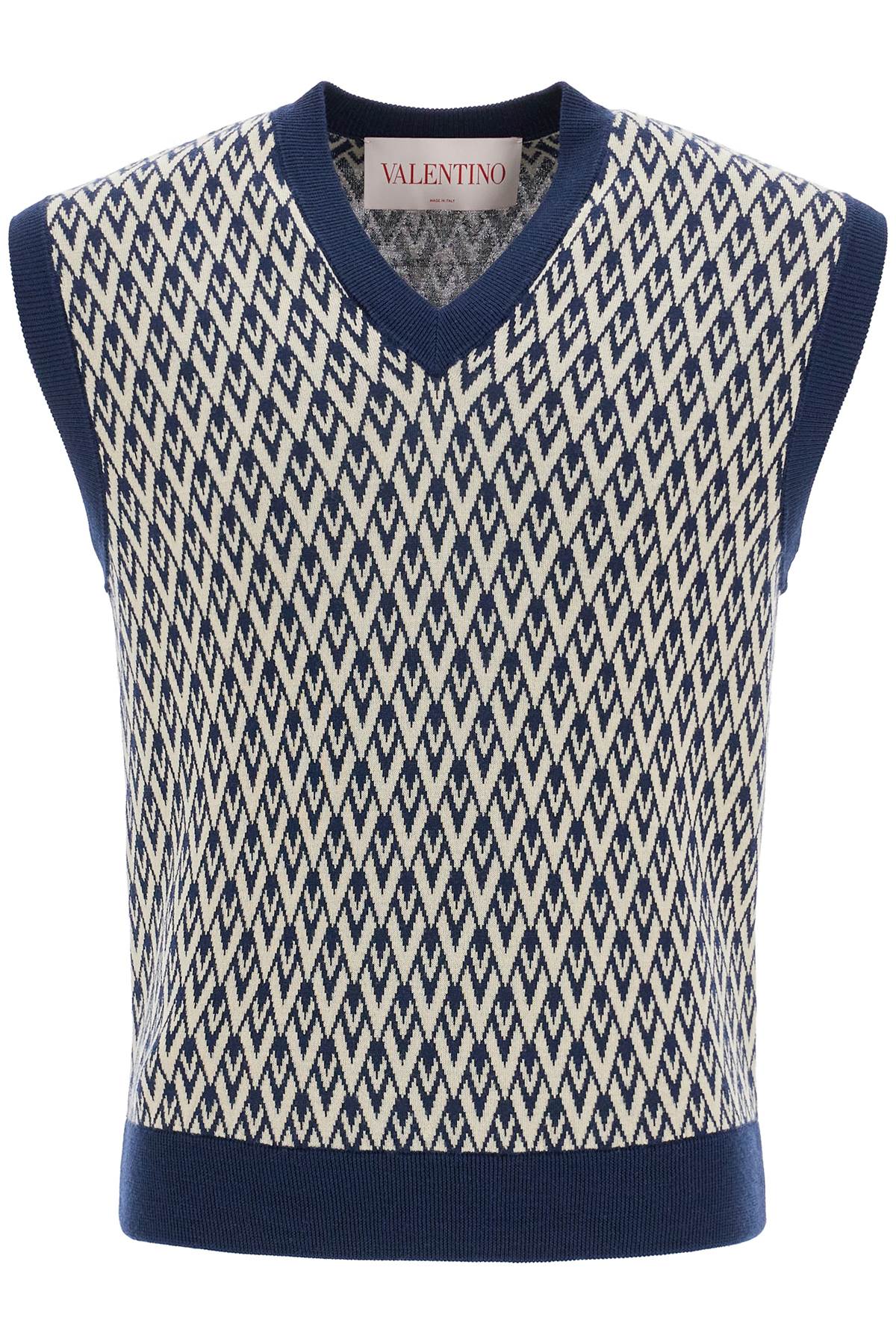 Valentino Garavani men's navy virgin wool vest with pattern image 0