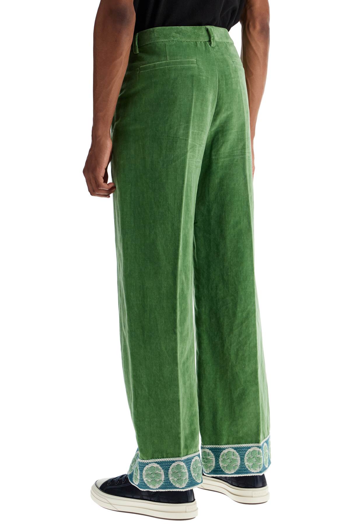 Valentino Garavani Women's Wide-Leg Velvet Pants with Jacquard Border image 2