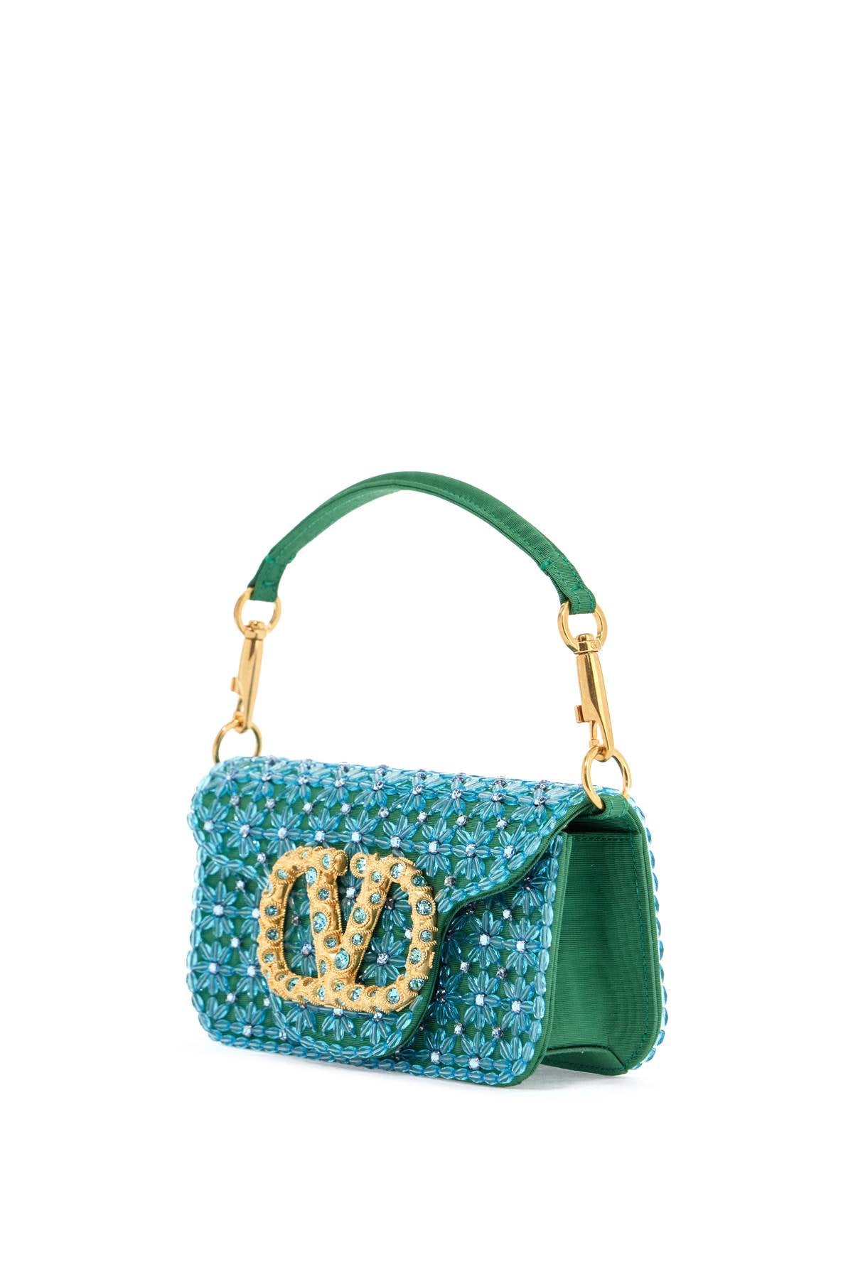 Valentino Garavani small turquoise floral shoulder bag with crystals and chain image 2