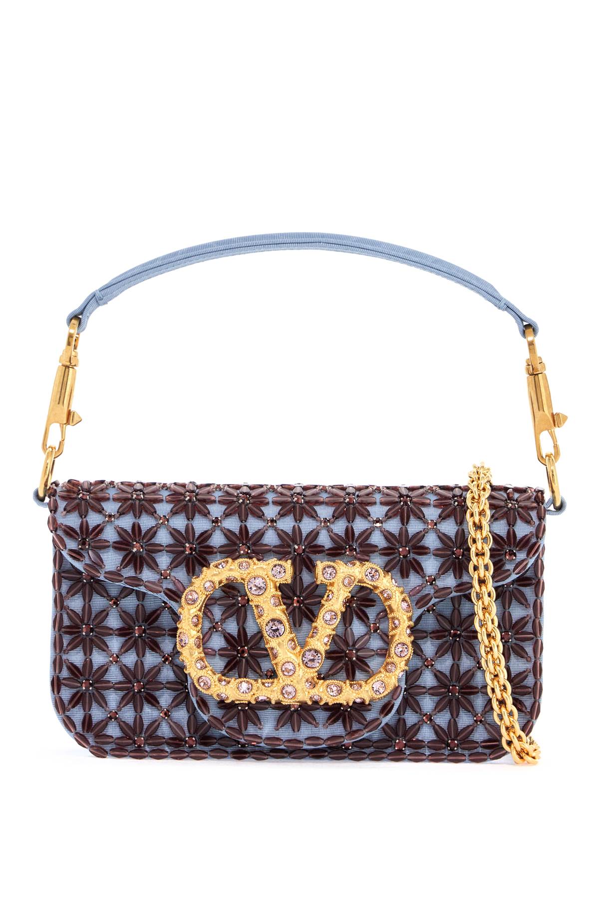 Valentino Garavani small floral blue cloud and amethyst shoulder bag with crystals image 0