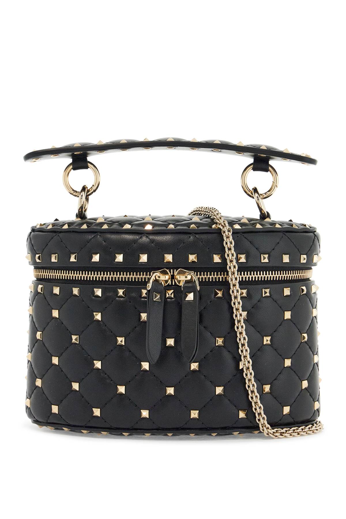 Valentino Garavani black quilted leather cylindrical vanity bag with chain image 0