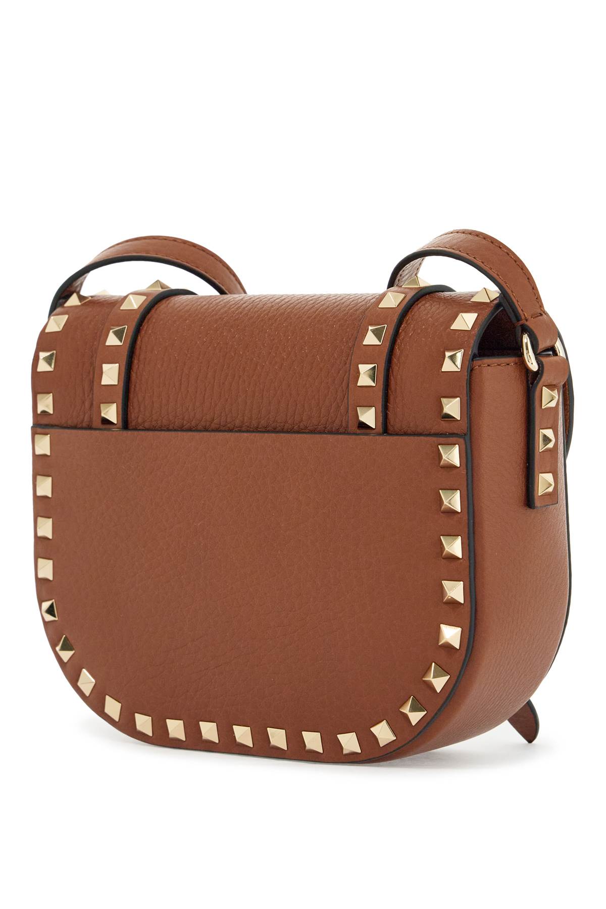 Valentino Garavani small messenger crossbody bag in brown hammered leather with studs image 1