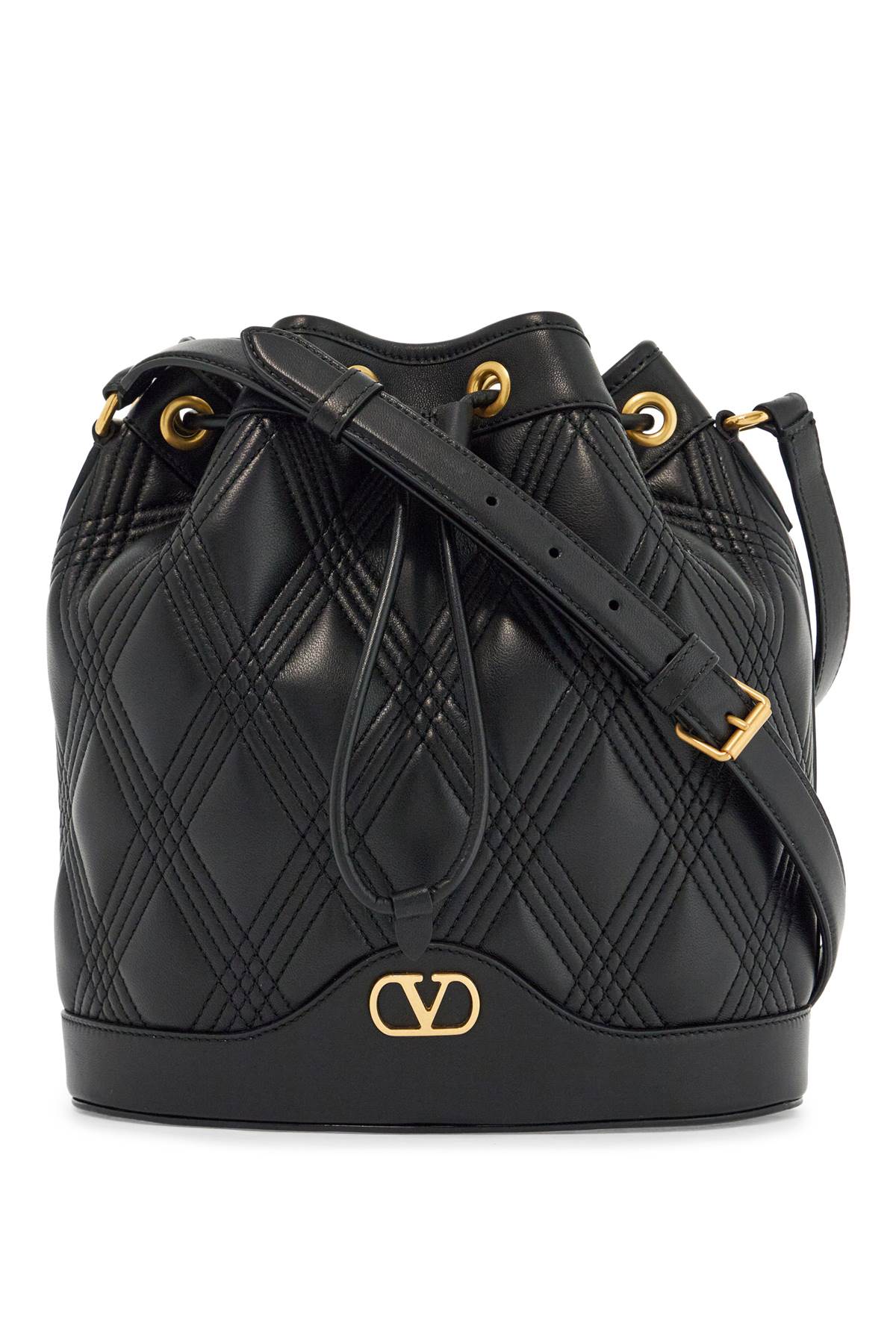 Valentino Garavani quilted black leather drawstring bag image 0