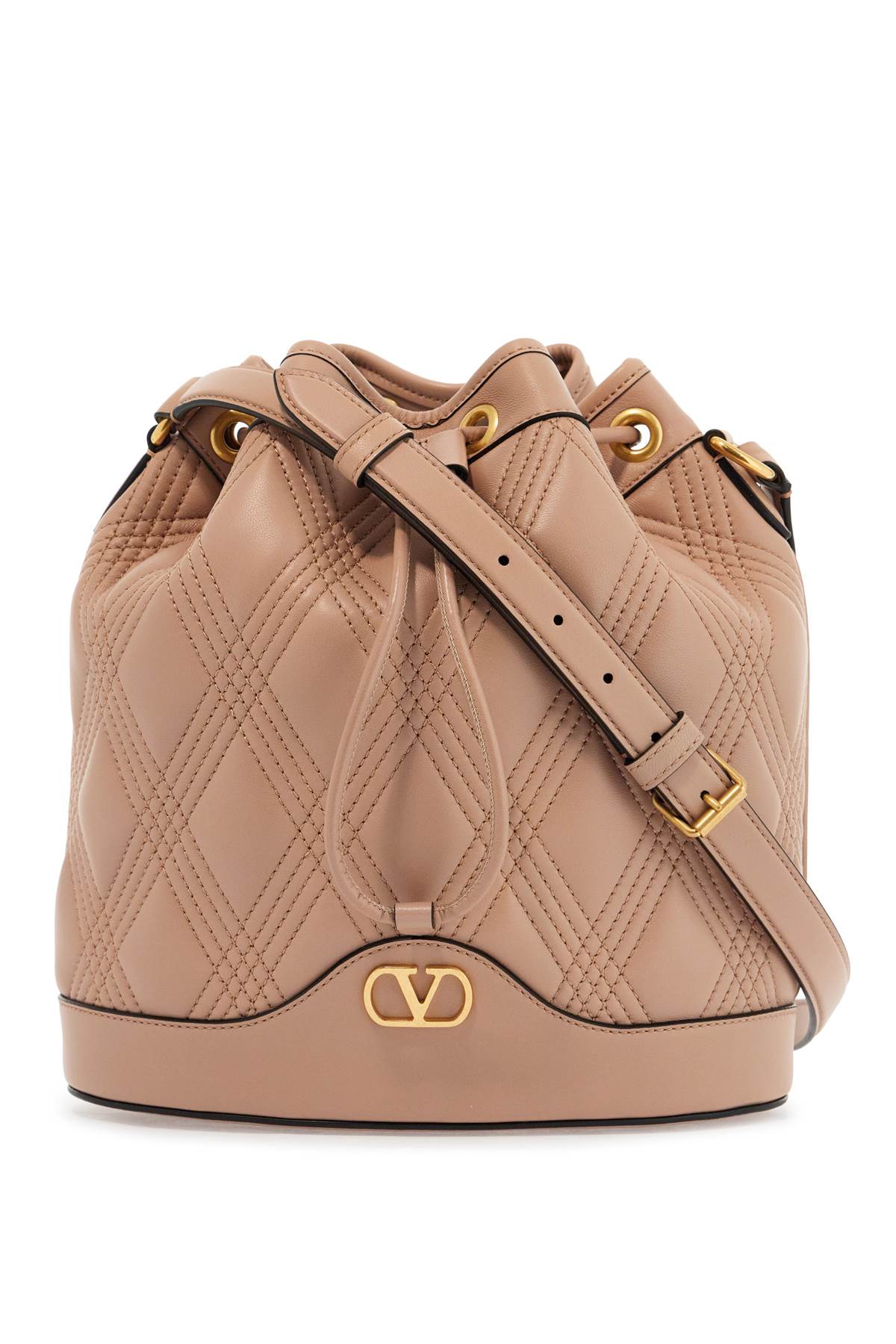 Valentino Garavani quilted pink leather bucket crossbody bag with golden details image 0