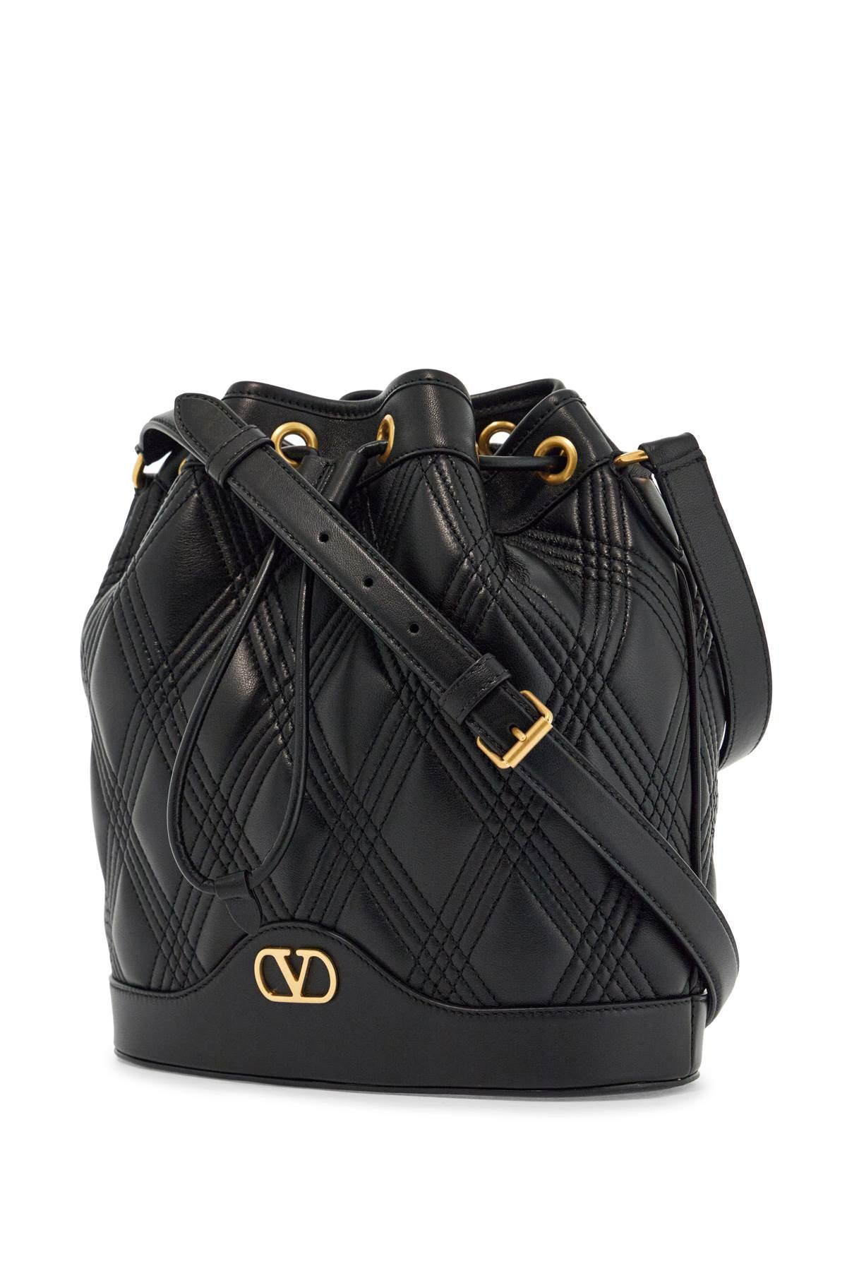 Valentino Garavani quilted black leather drawstring bag image 2