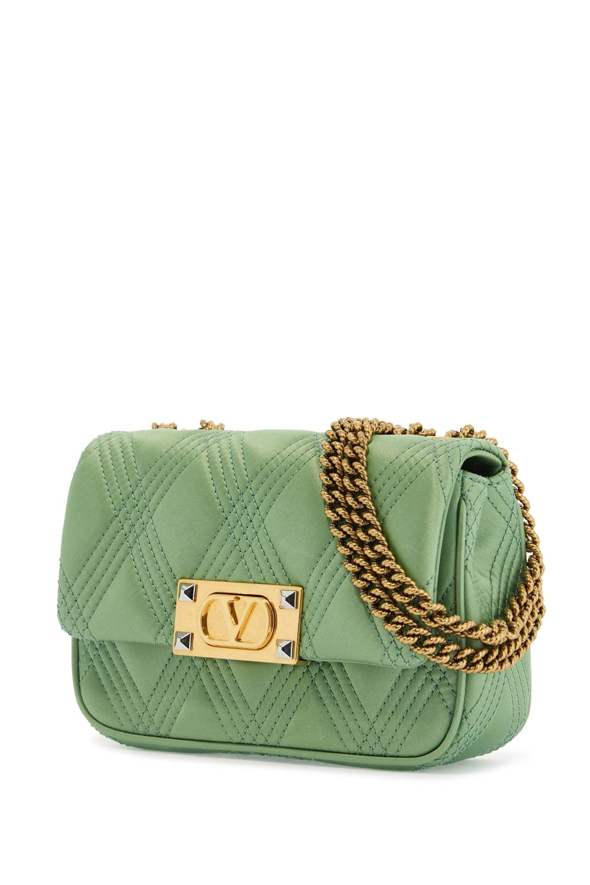 Valentino Garavani small quilted green silk shoulder bag with chain image 2