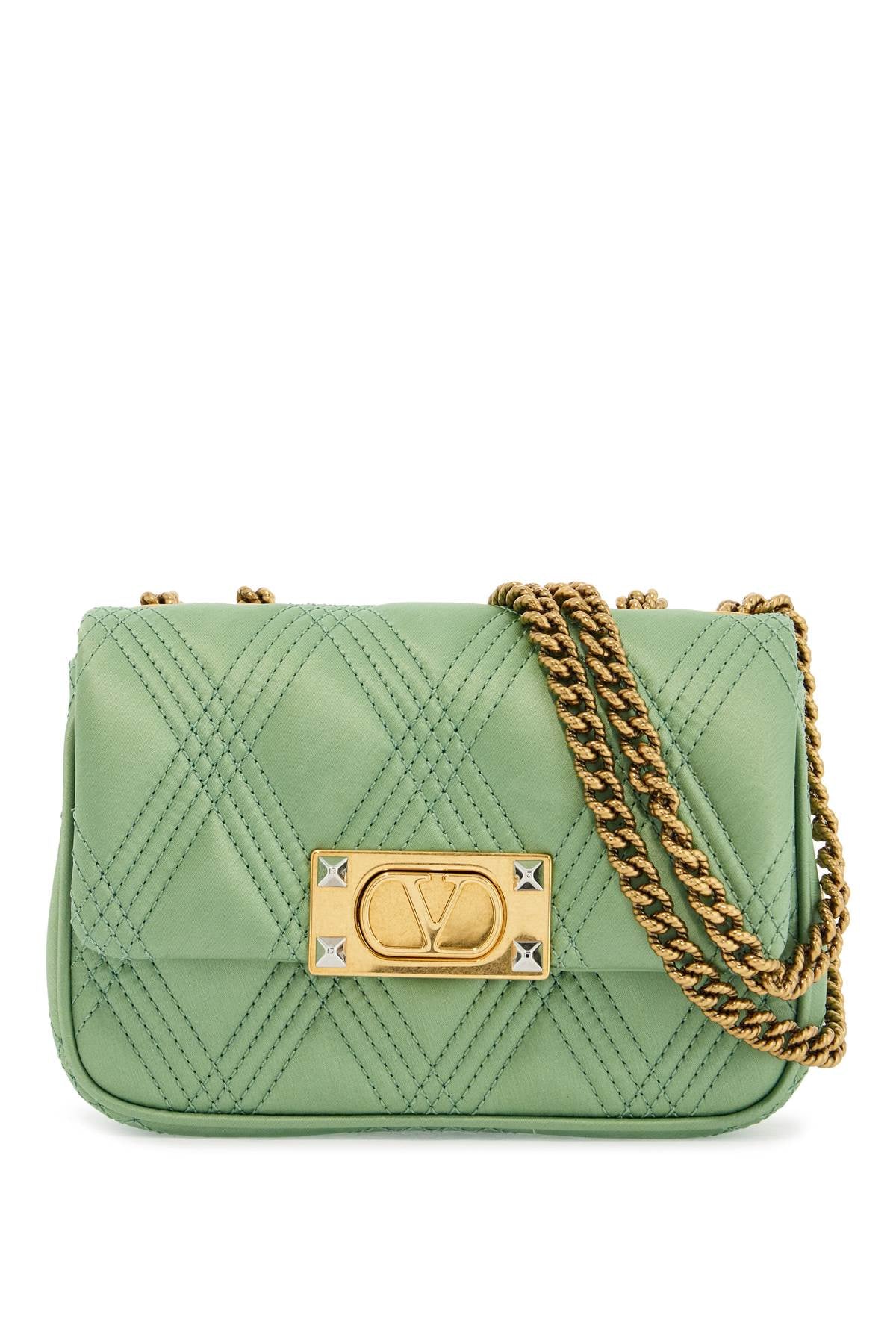 Valentino Garavani small quilted green silk shoulder bag with chain image 0