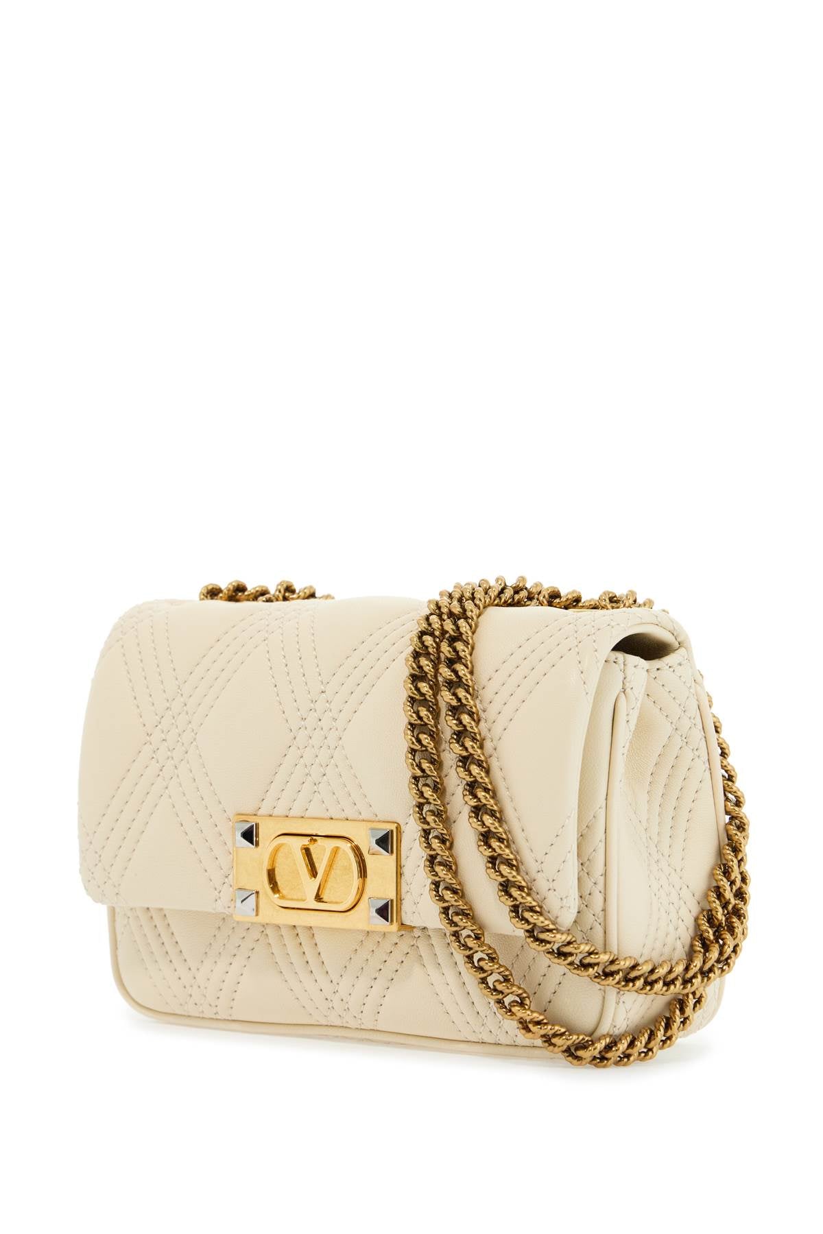 Valentino Garavani small shoulder bag in leather with golden chain butter white image 2