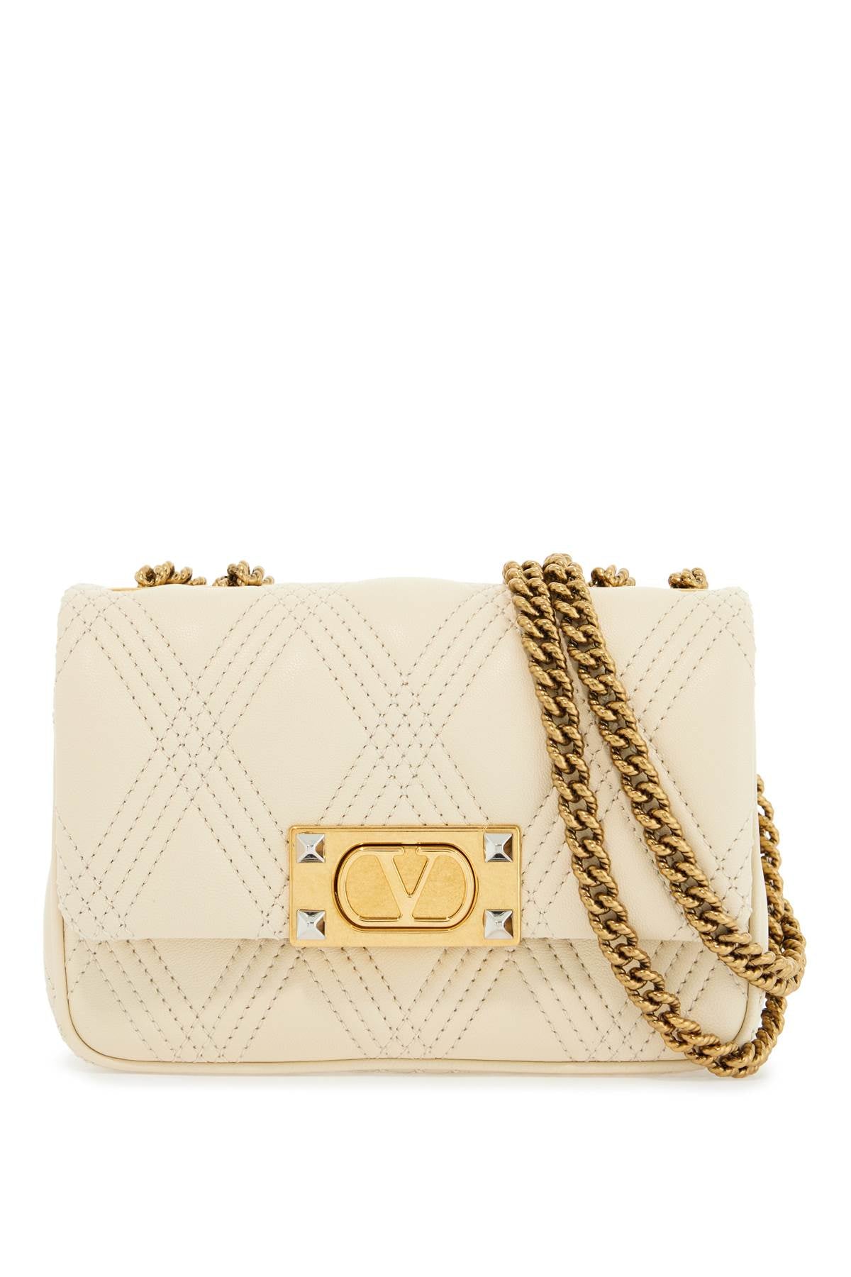 Valentino Garavani small shoulder bag in leather with golden chain butter white image 0