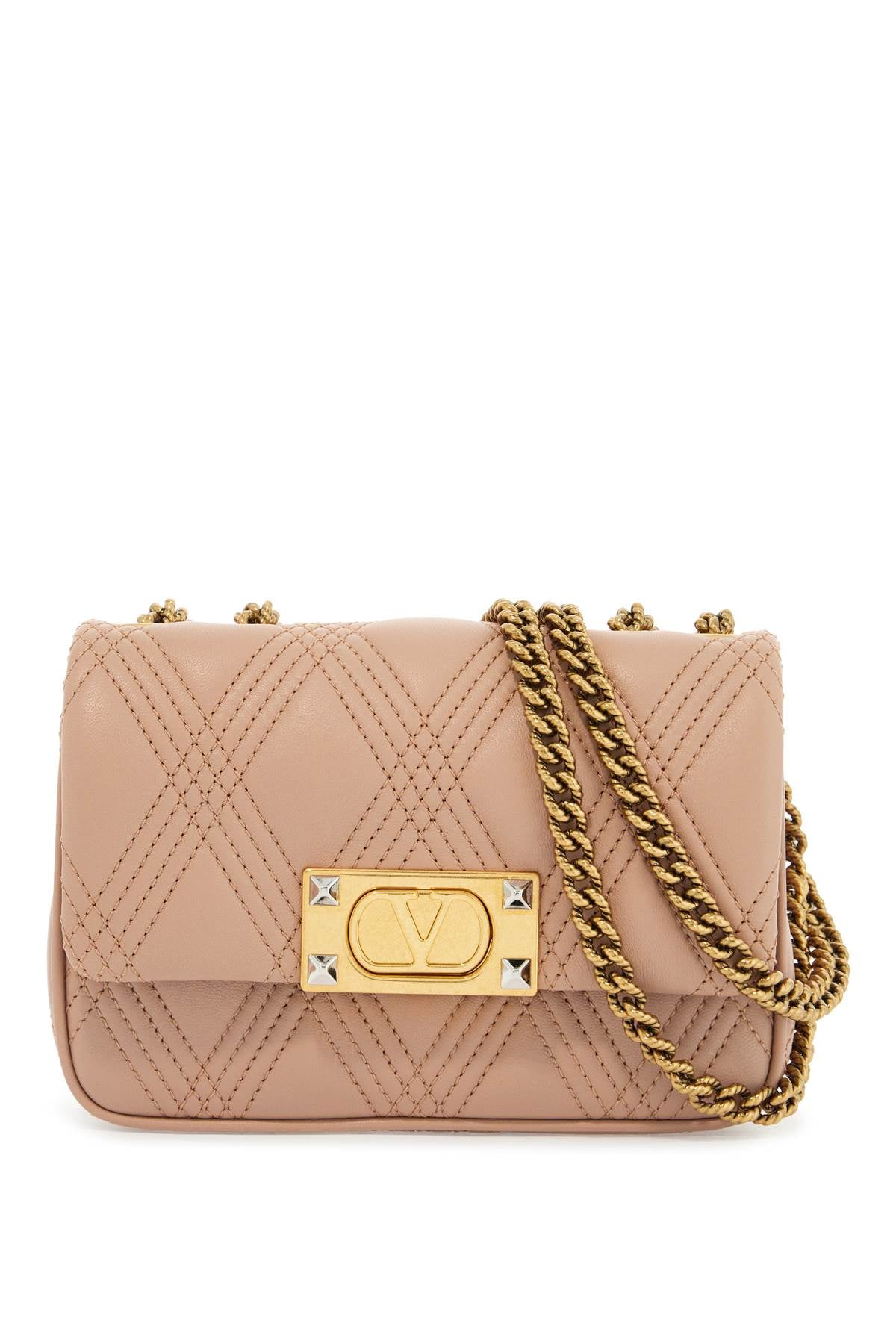 Valentino Garavani small shoulder bag in cinnamon pink with diamond pattern image 0