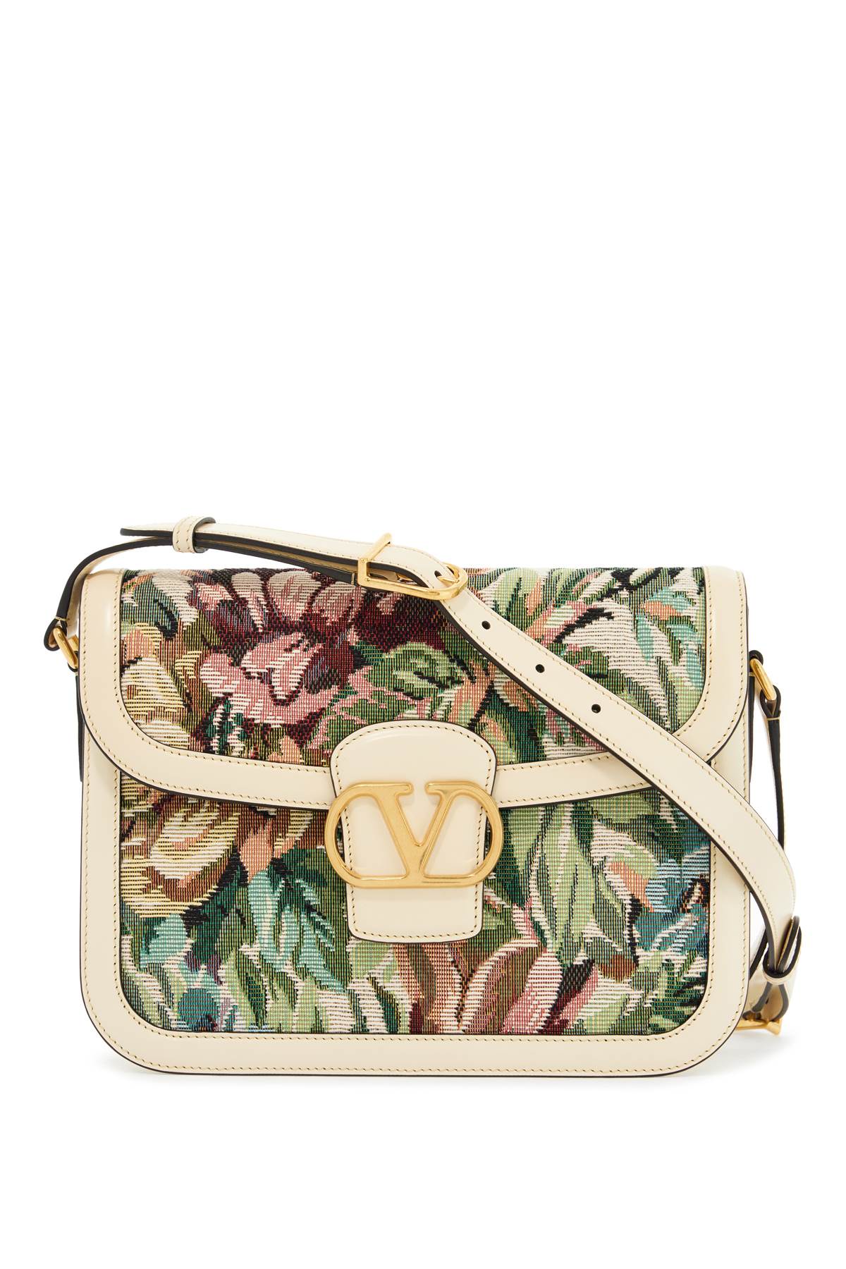 Valentino Garavani multicolored floral shoulder bag in butter white leather image 0