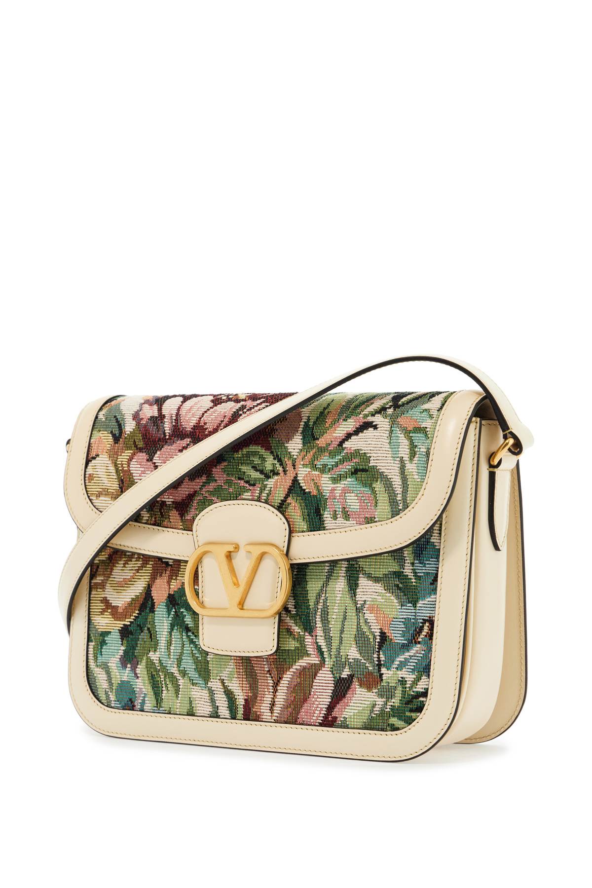 Valentino Garavani multicolored floral shoulder bag in butter white leather image 2