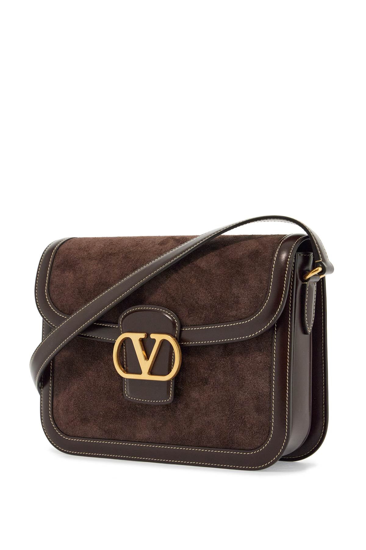 Valentino Garavani shoulder bag in dark brown suede with golden buckle image 2