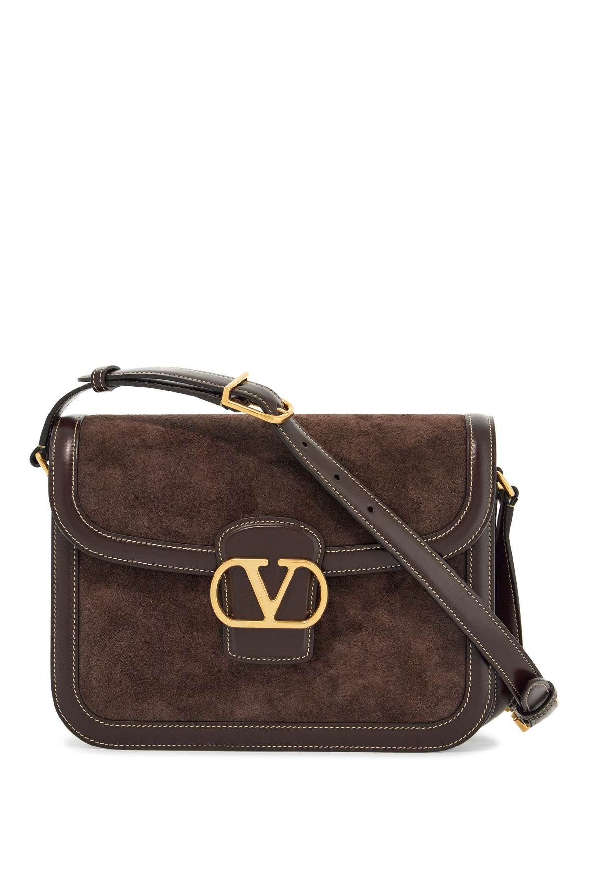 Valentino Garavani shoulder bag in dark brown suede with golden buckle image 0