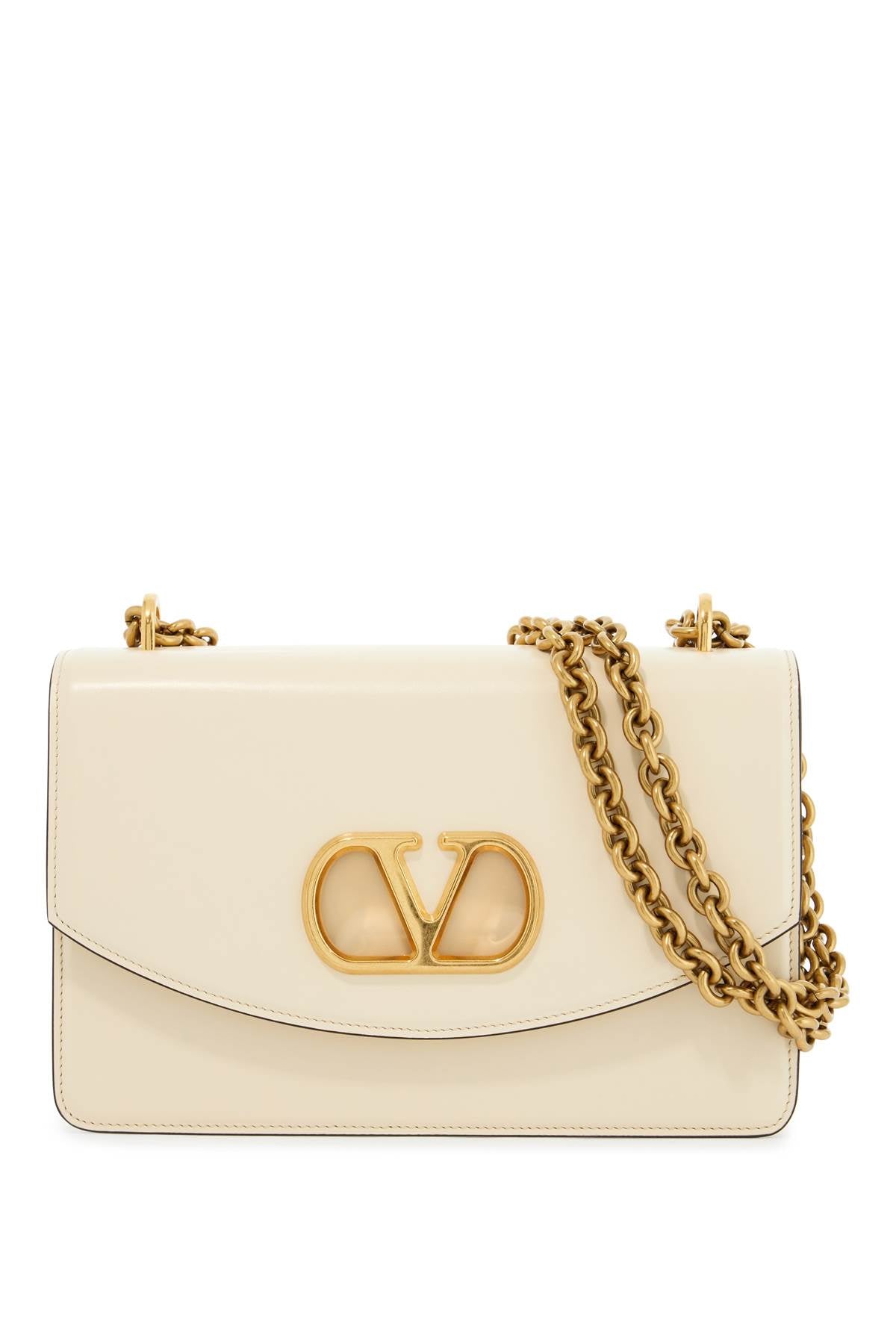 Valentino Garavani borsa a spalla in pelle butter white con tracolla catena image 0