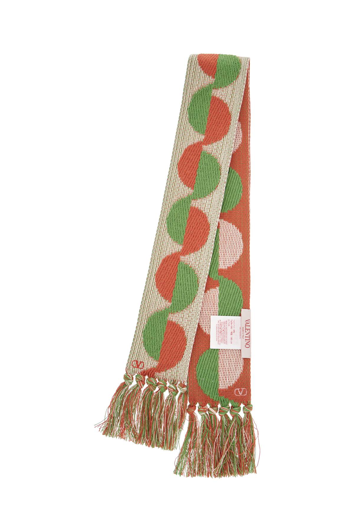 Valentino Garavani ivory orange green patterned scarf with fringes spring summer image 1