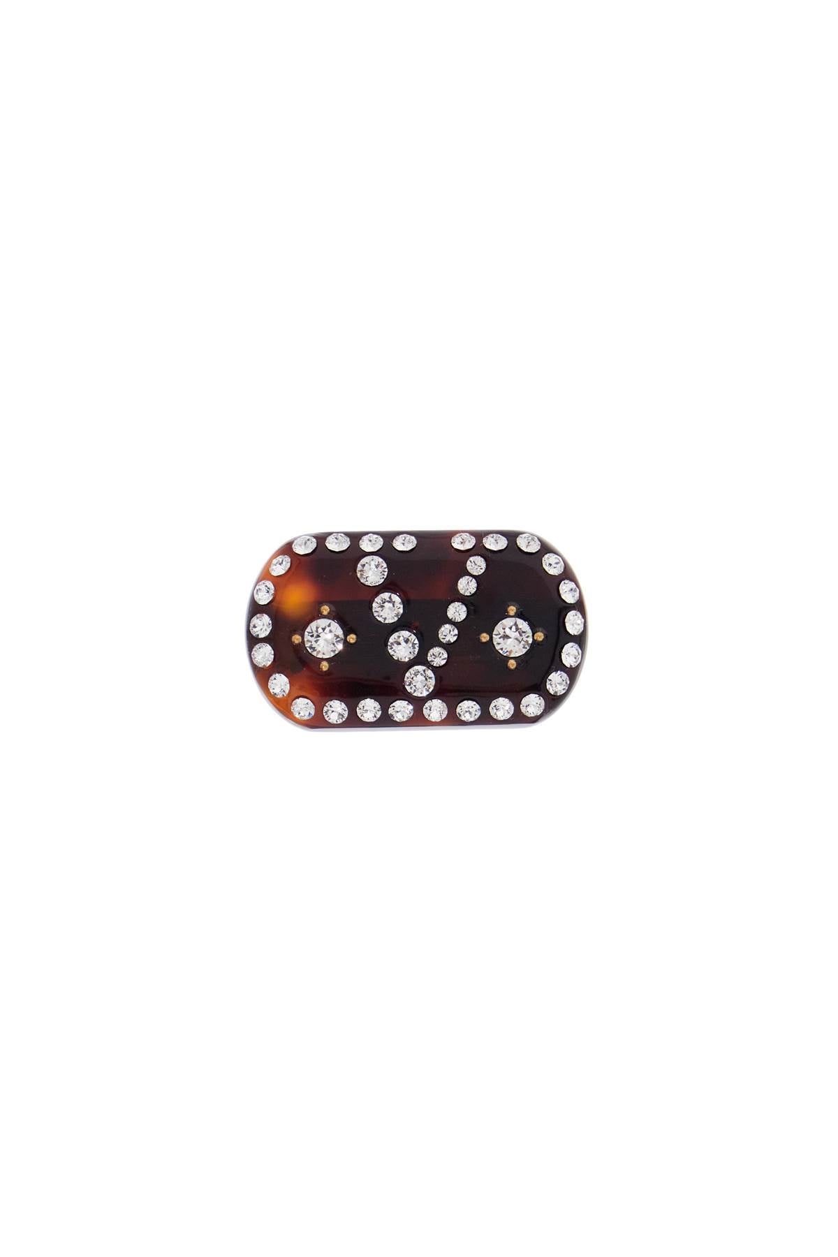 Valentino Garavani tortoiseshell green hair clip with crystals and gold details image 0