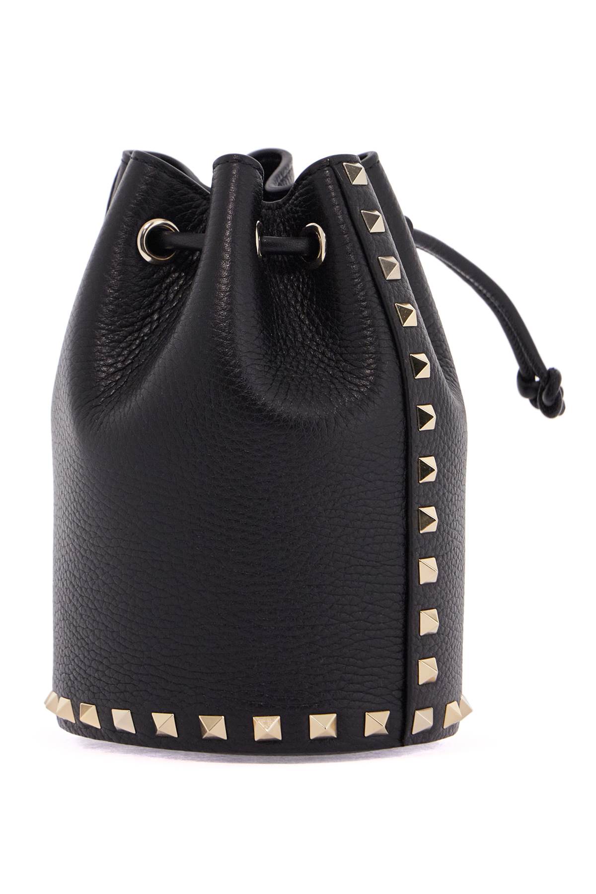 Valentino Garavani borsa mini in pelle nera con rivetti piramidali e chiusura a cordoncino image 1