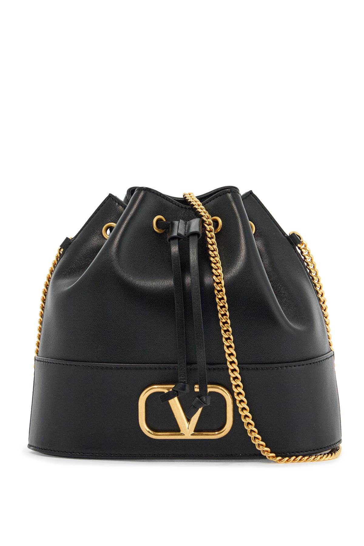 Valentino Garavani mini bucket bag in black leather with drawstring image 0