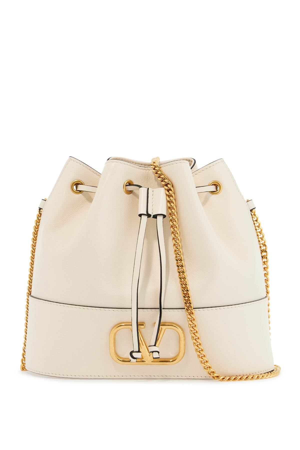 Valentino Garavani mini bucket bag in ivory leather with chain image 0