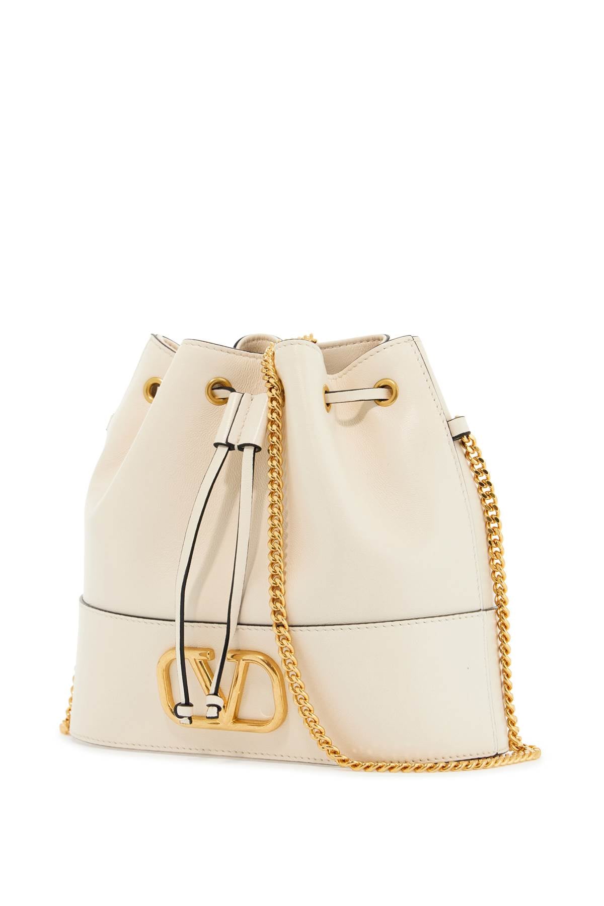 Valentino Garavani mini bucket bag in ivory leather with chain image 2